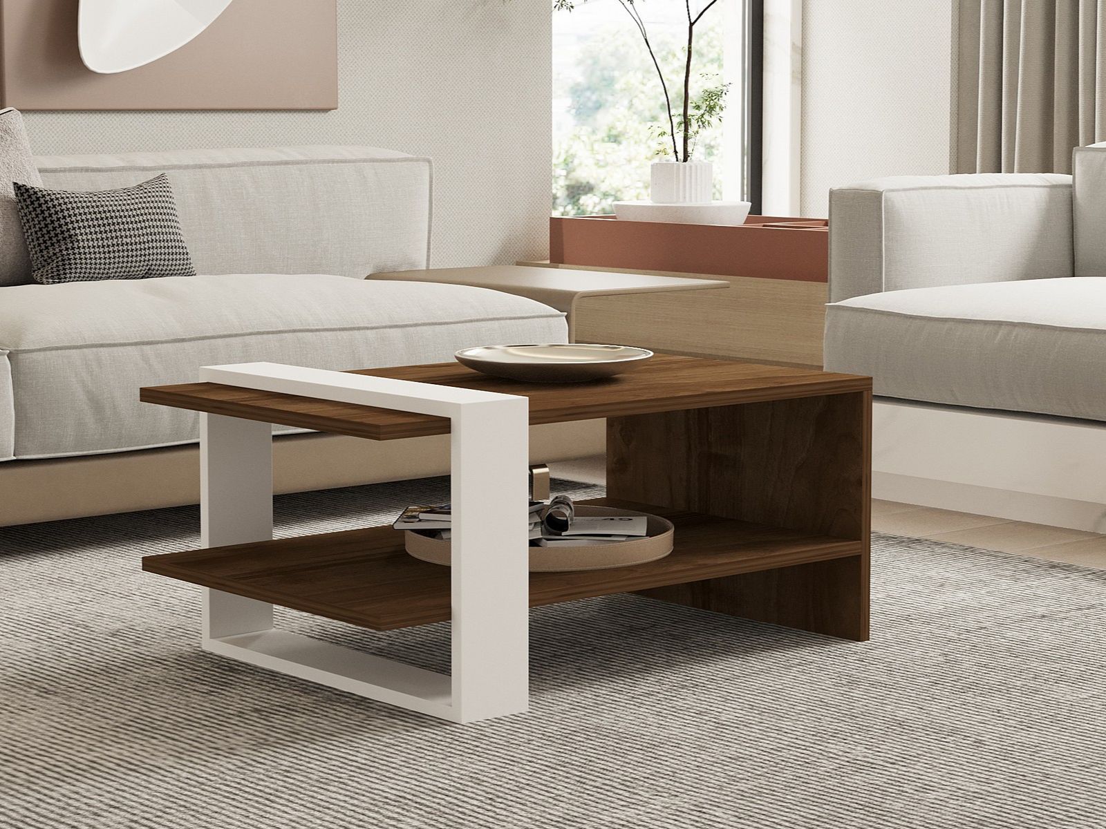 Table basse GAYA 80 cm noyer/blanc