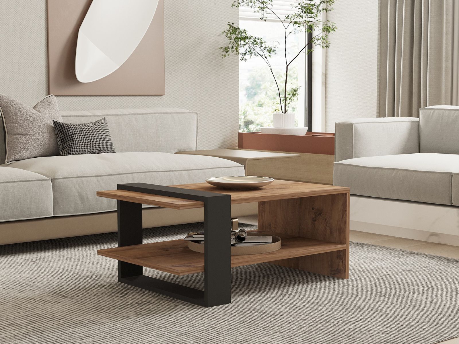 Table basse GAYA 80 cm chêne/anthracite