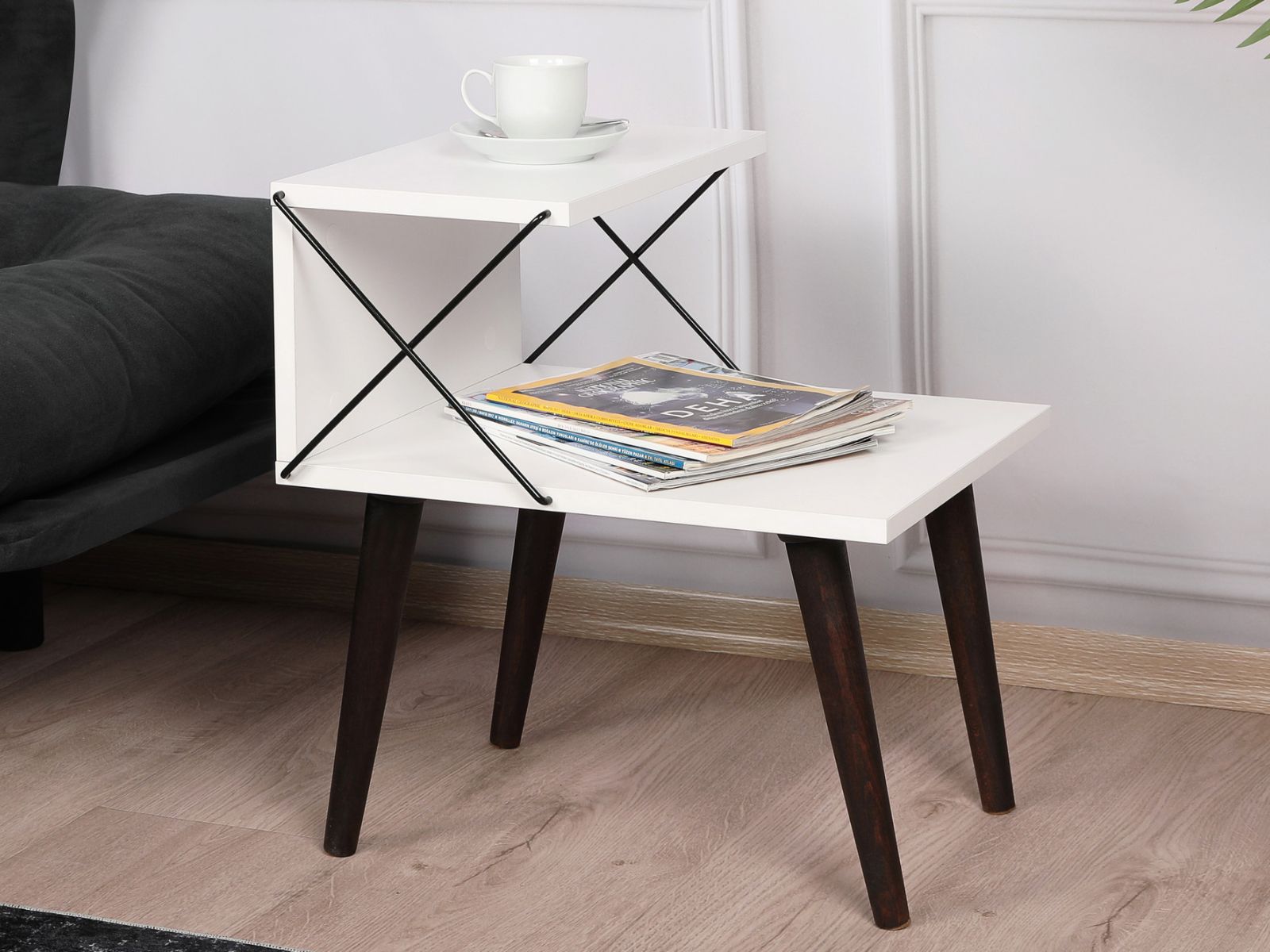 Table de chevet CROFT blanc/noir