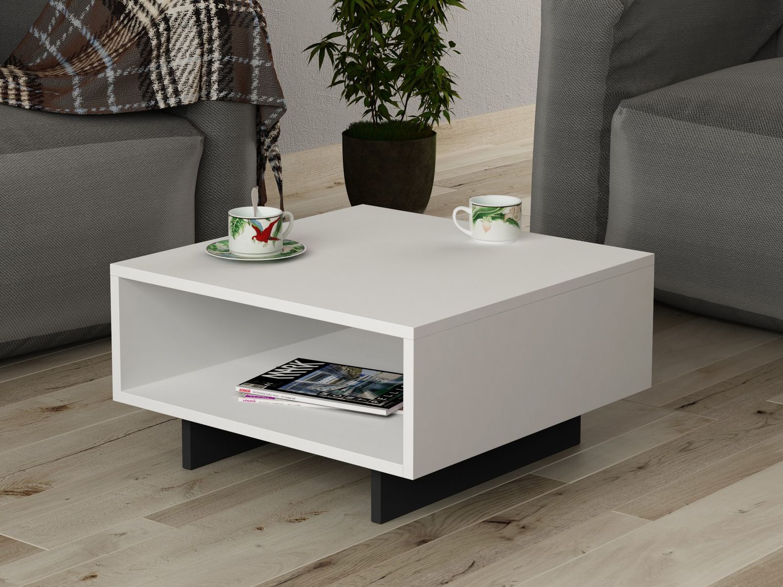 Table basse QUETAL 60 cm blanc/anthracite