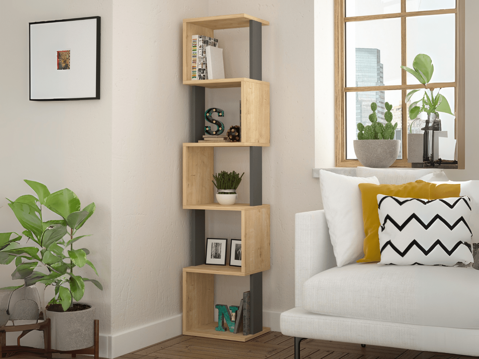 Bibliothèque PIROUET 35 cm chêne/anthracite