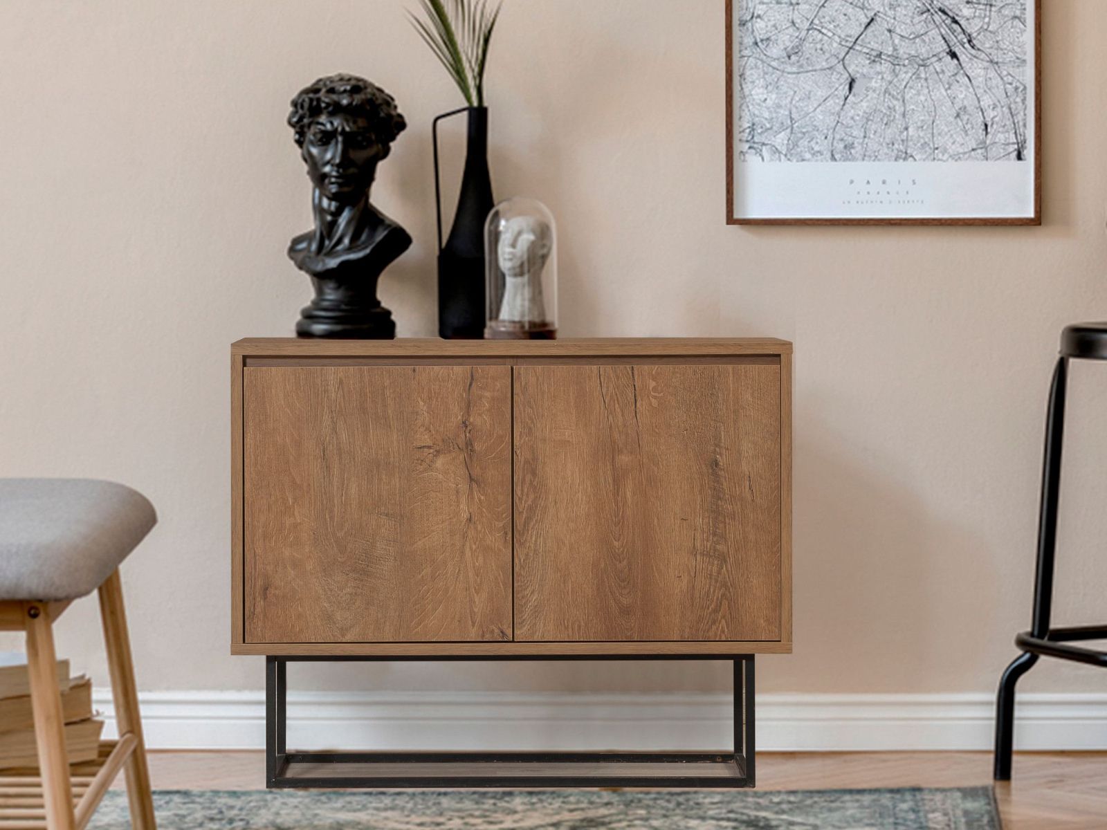 Commode ZERI 2 portes noyer/noir