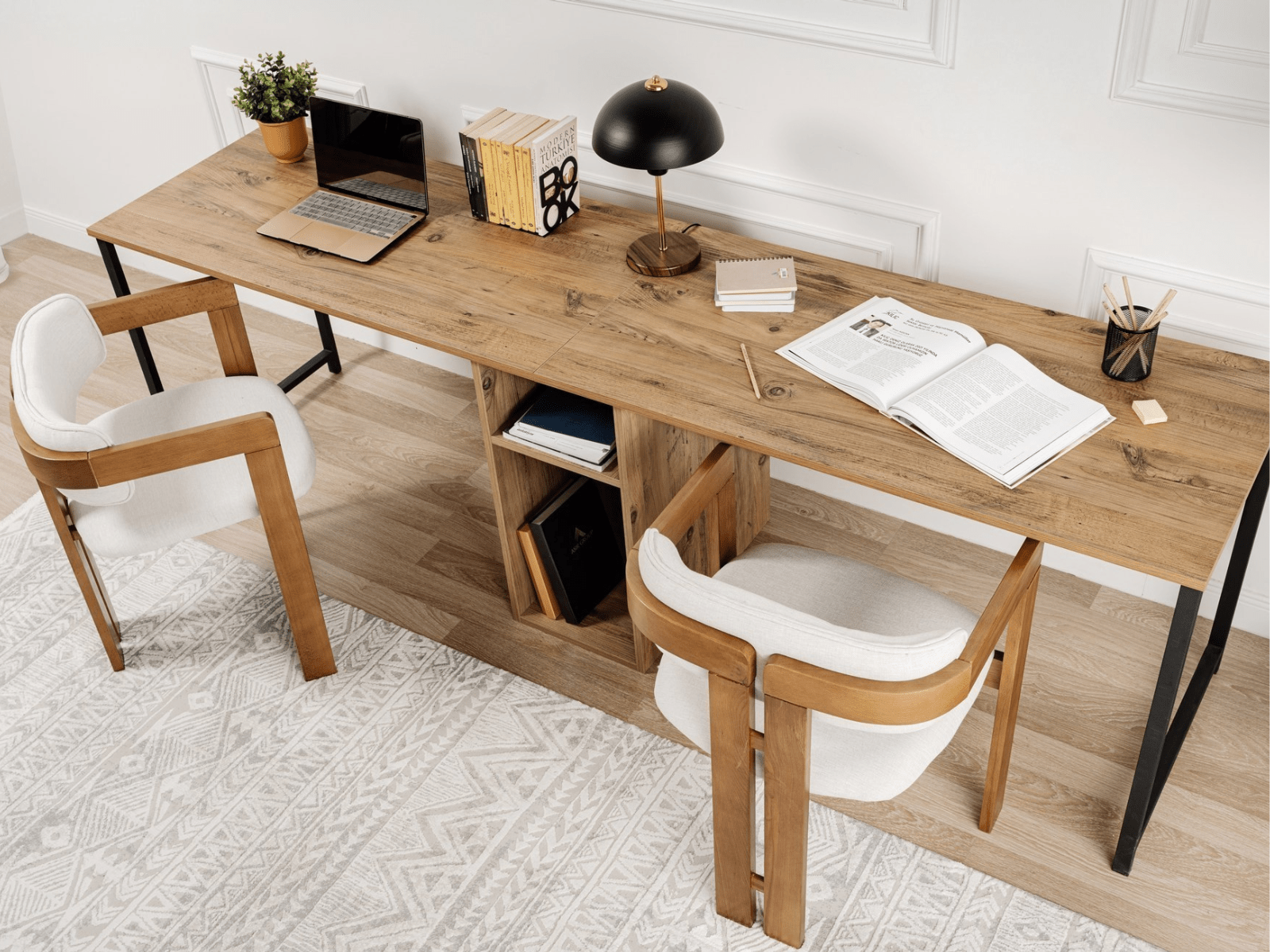 Bureau 2 personnes TWINNA 240 cm pin atlantique/noir