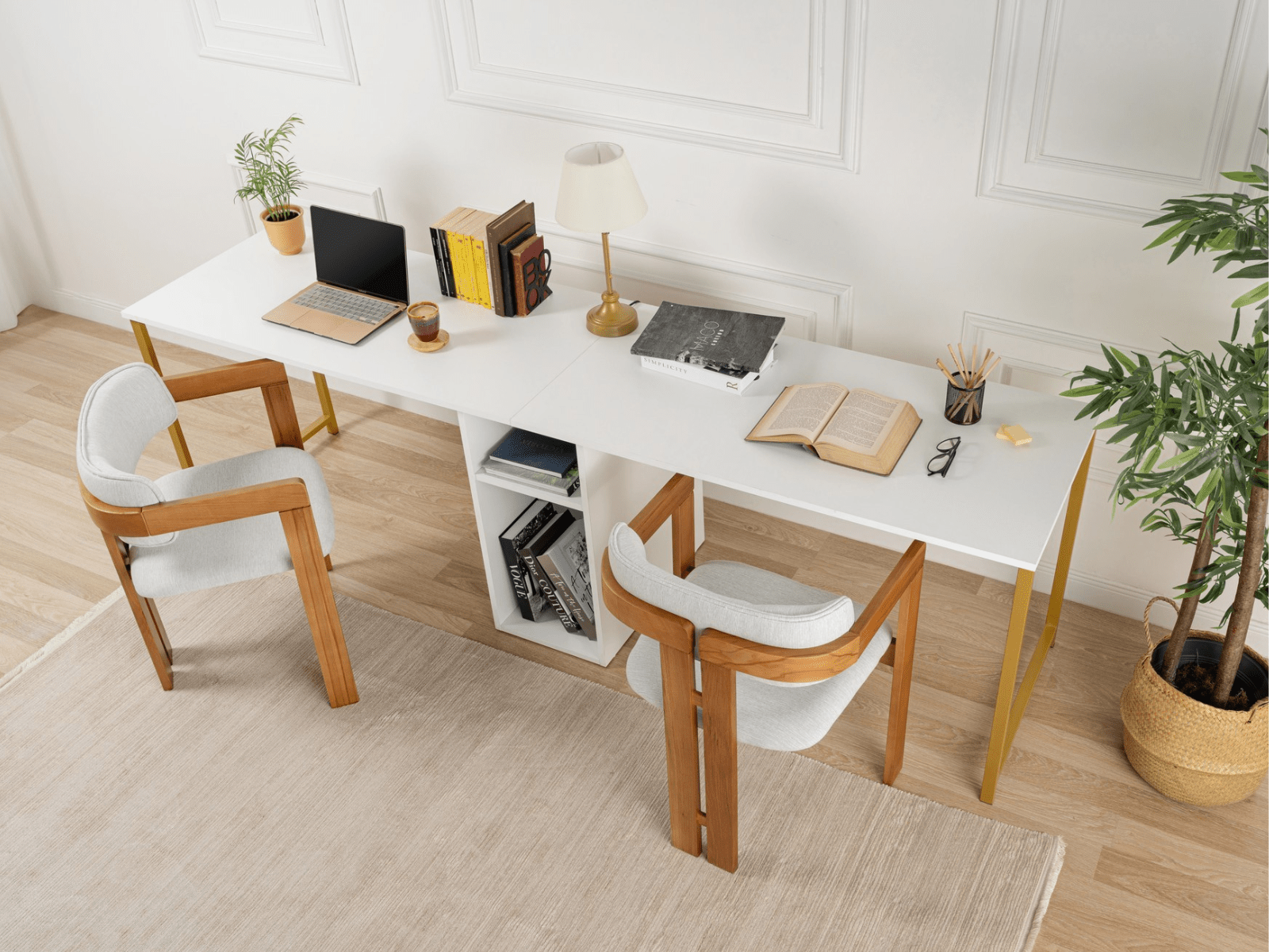 Bureau 2 personnes TWINNA 240 cm blanc/or