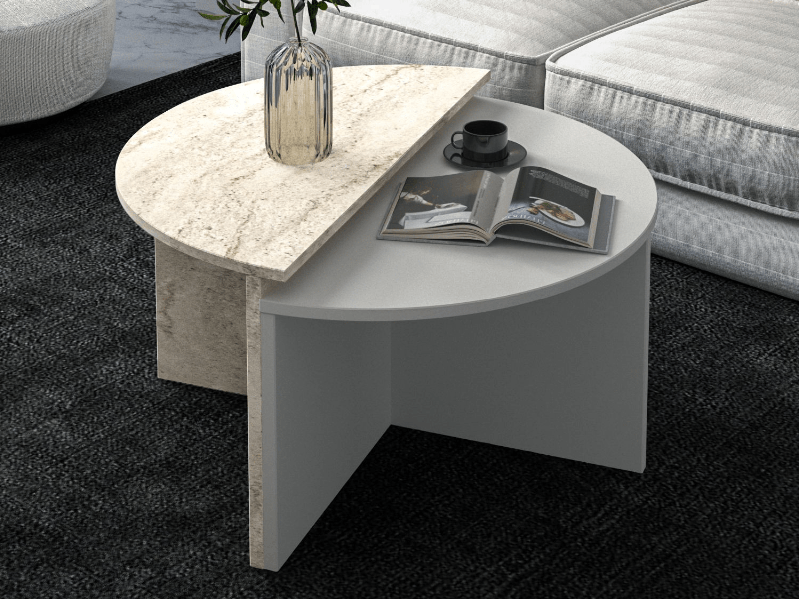 Ensemble de tables basses DOLUNE gris/travertin