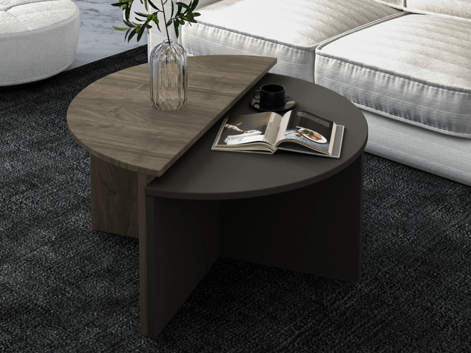 Ensemble de tables basses DOLUNE noyer/anthracite