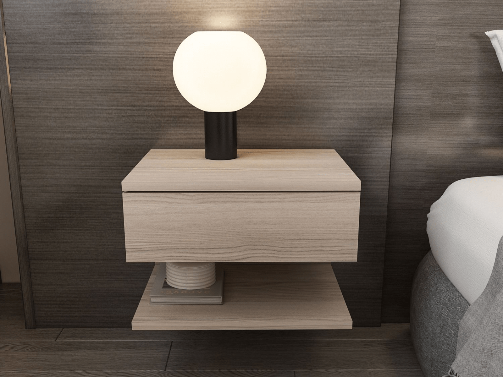 Chevet suspendu VIVIENNE 45 cm chêne clair