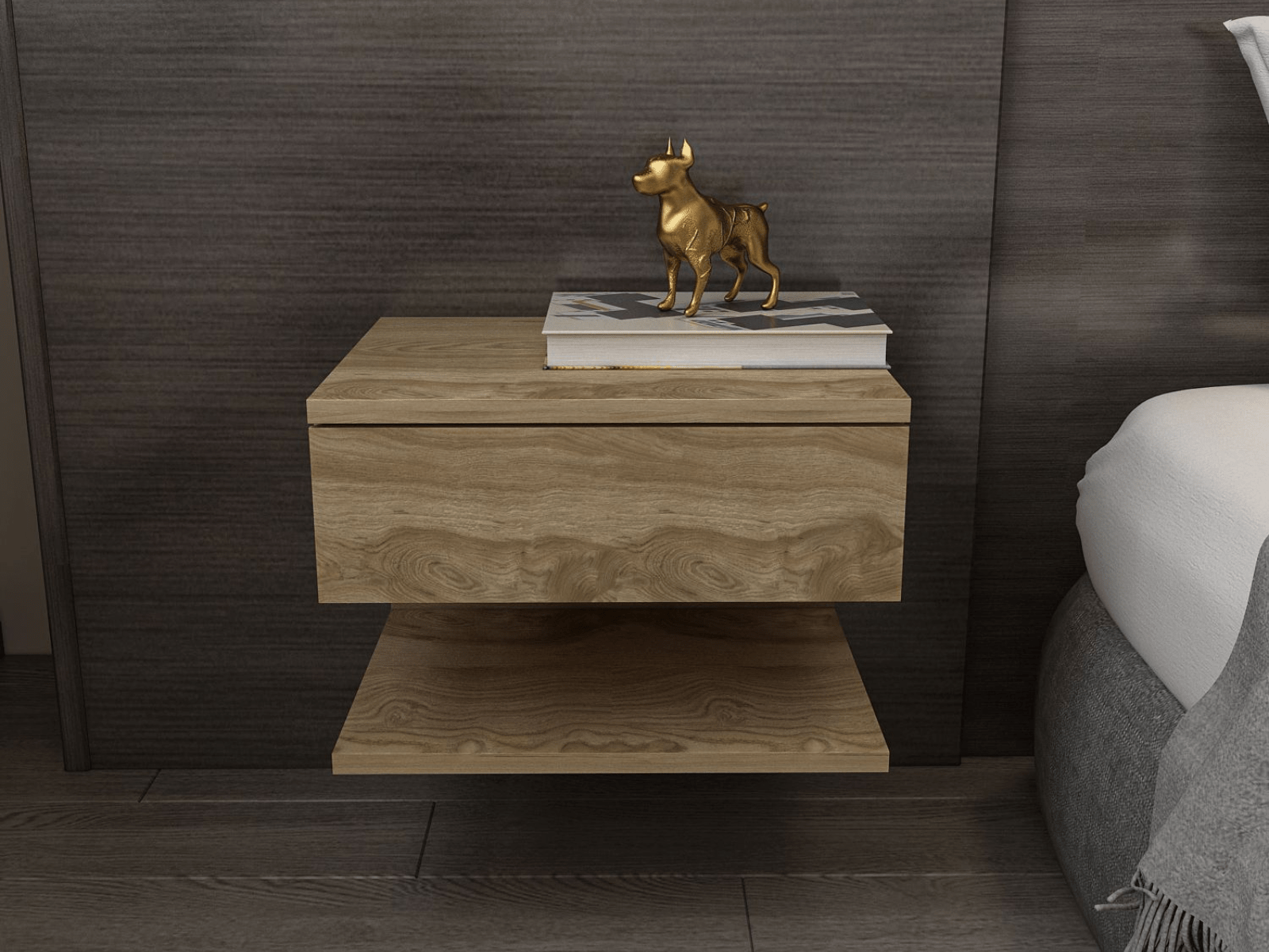 Chevet suspendu VIVIENNE 45 cm vieux chêne