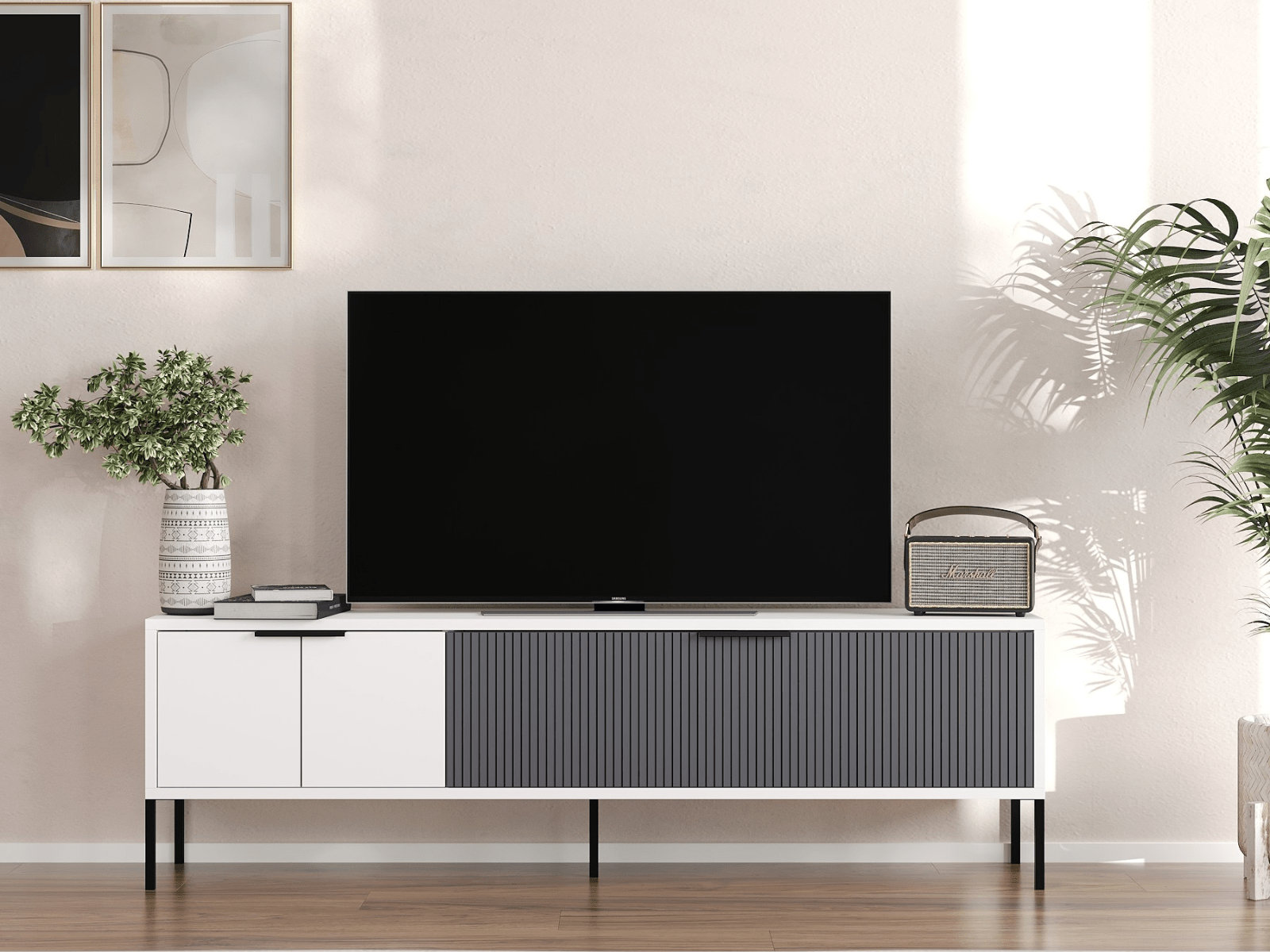 Meuble tv-hifi NOPA 2 portes blanc/anthracite