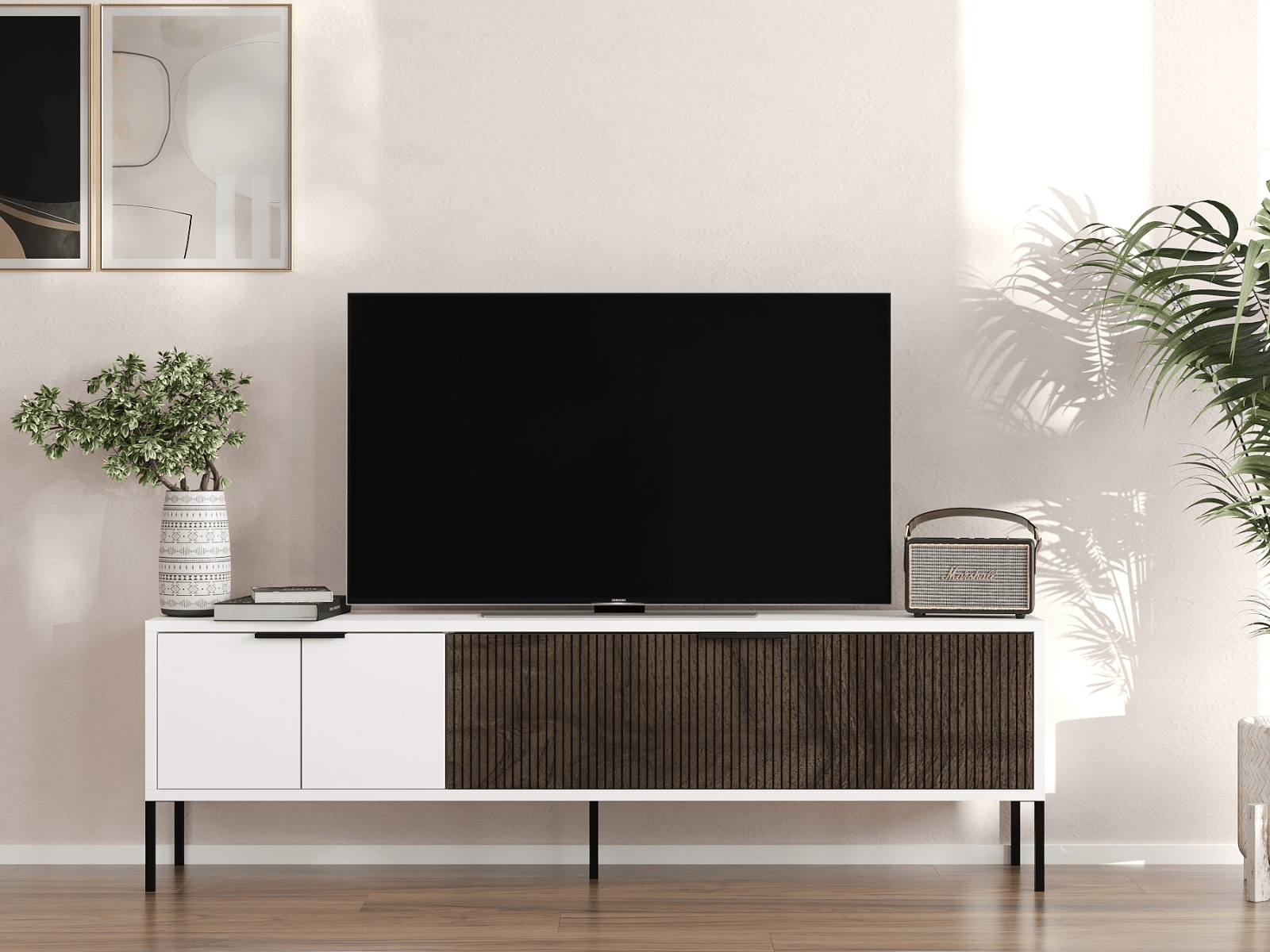 Meuble tv-hifi NOPA 2 portes blanc/noyer