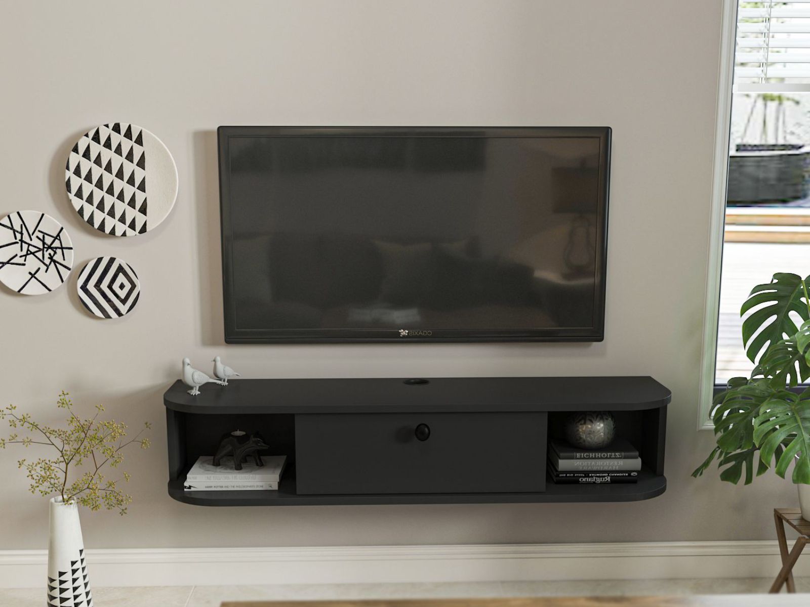 Meuble tv-hifi IBARAK 1 porte anthracite