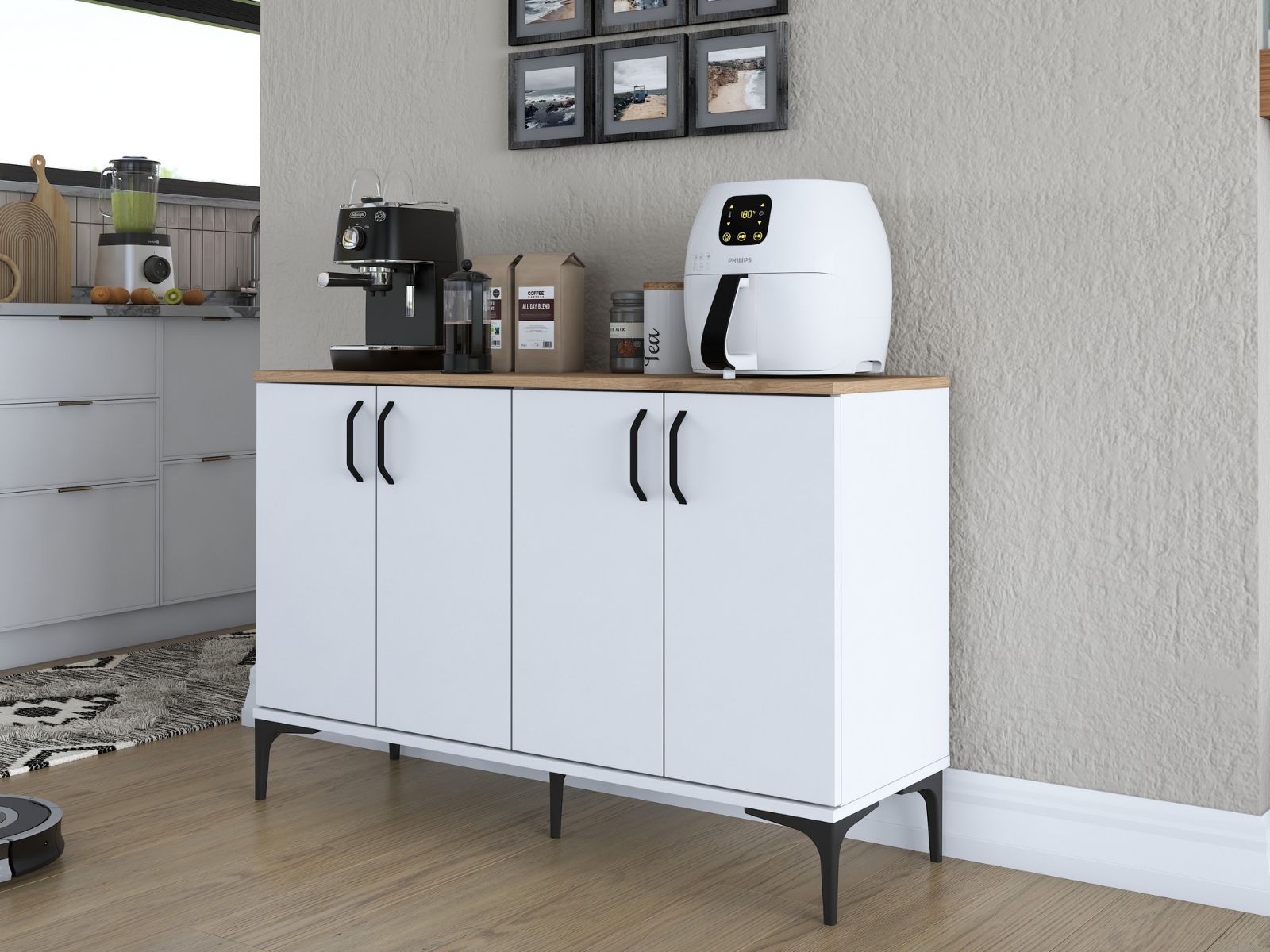 Buffet/bahut JOIE 4 portes blanc/noyer