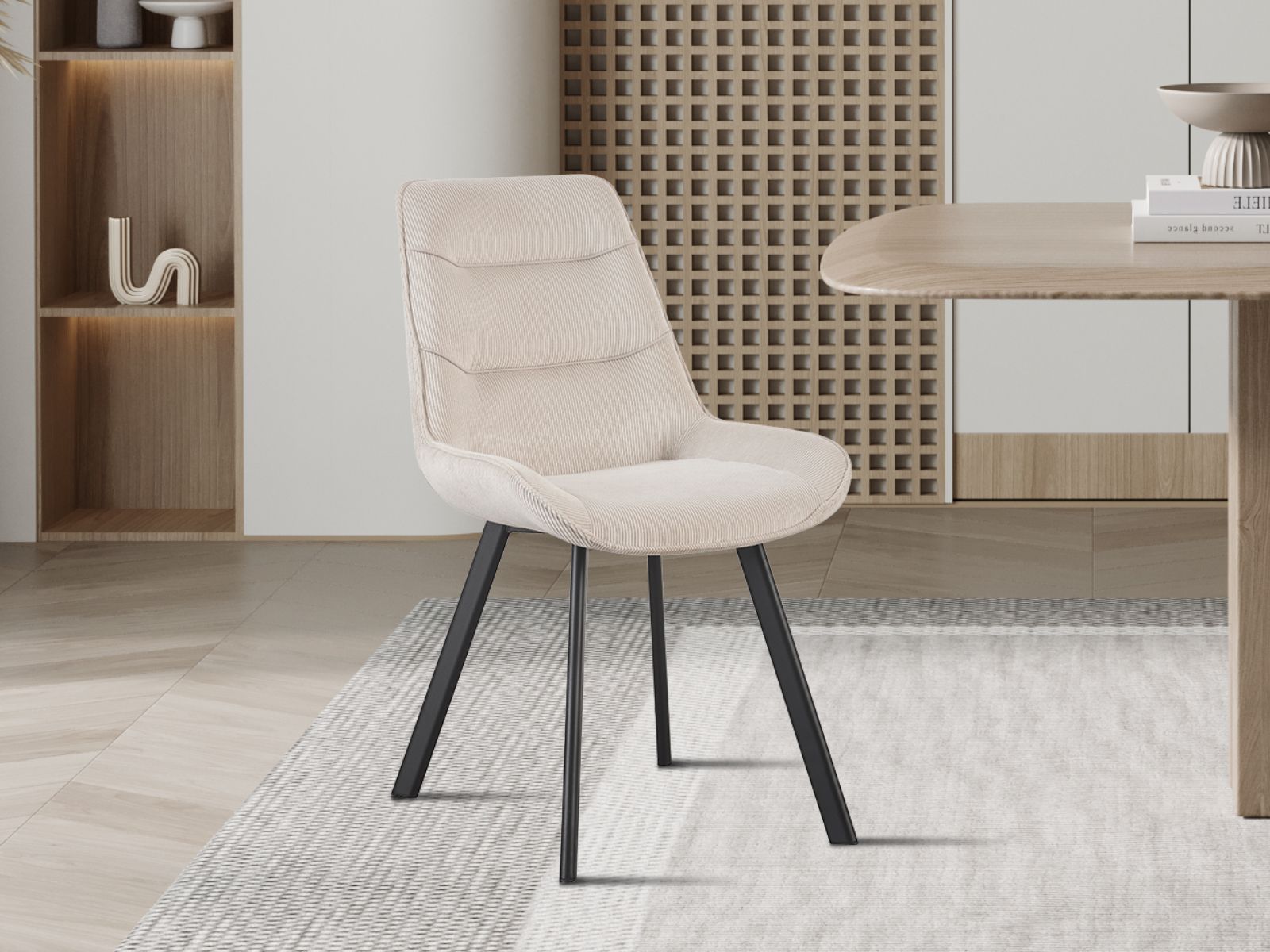 Chaise MELY velours côtelé beige