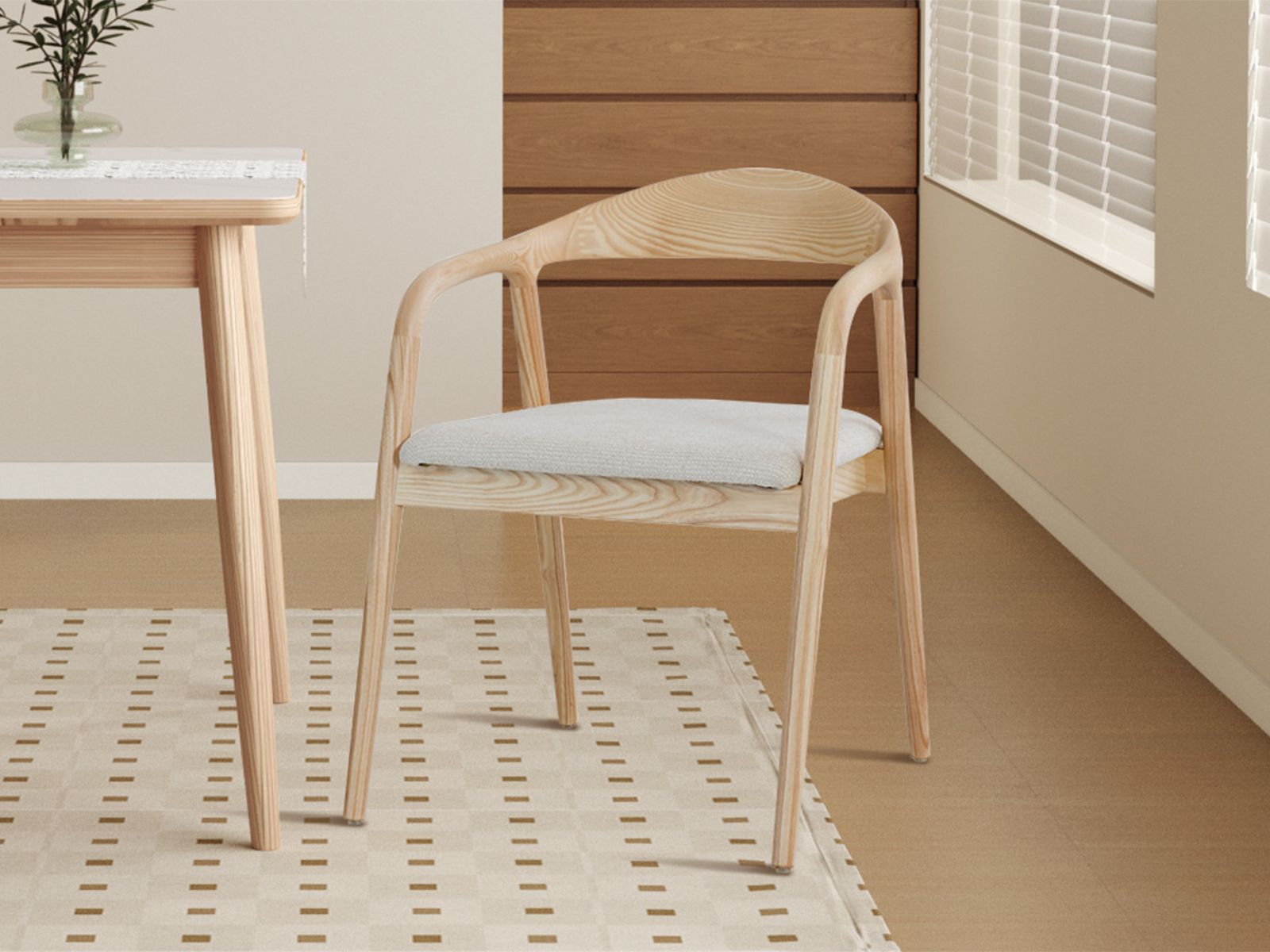 Chaise GAMBAS frêne massif/tissu beige