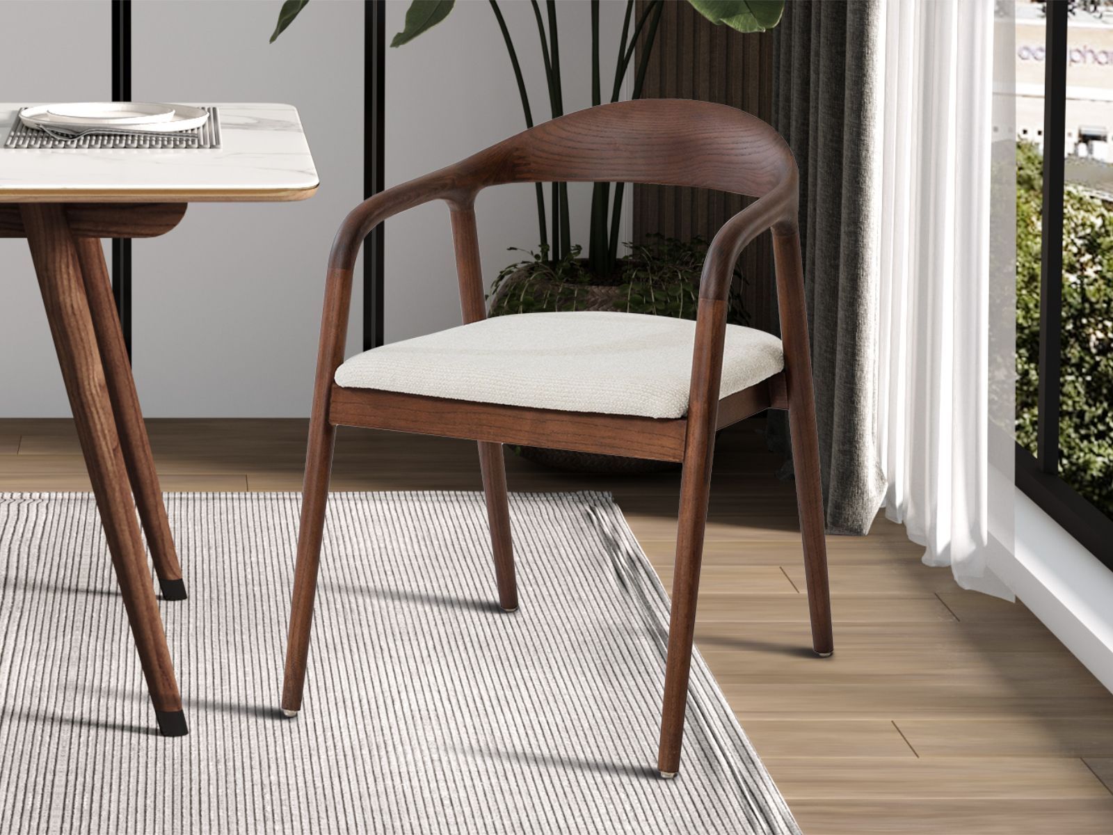 Chaise GAMBAS frêne massif noyer/tissu beige