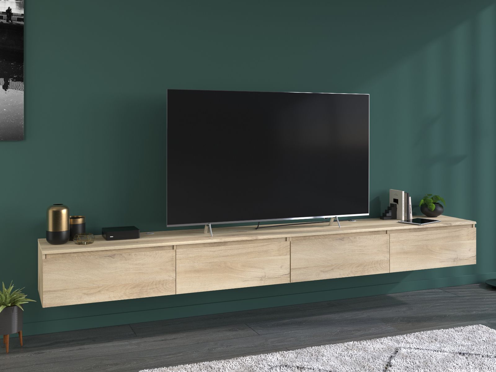 Meuble tv-hifi LAVINAS 4 tiroirs 276 cm chêne krönberg