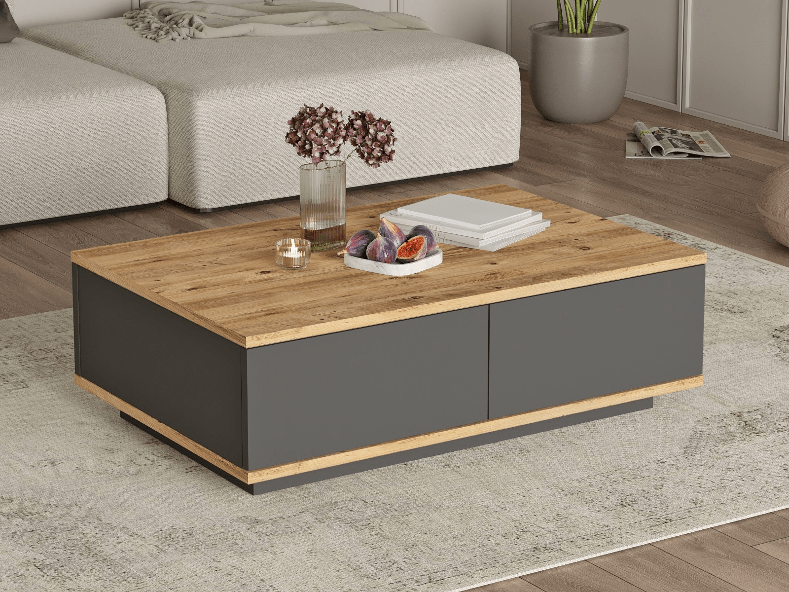 Table basse FROVANI 90 cm pin atlantique/anthracite