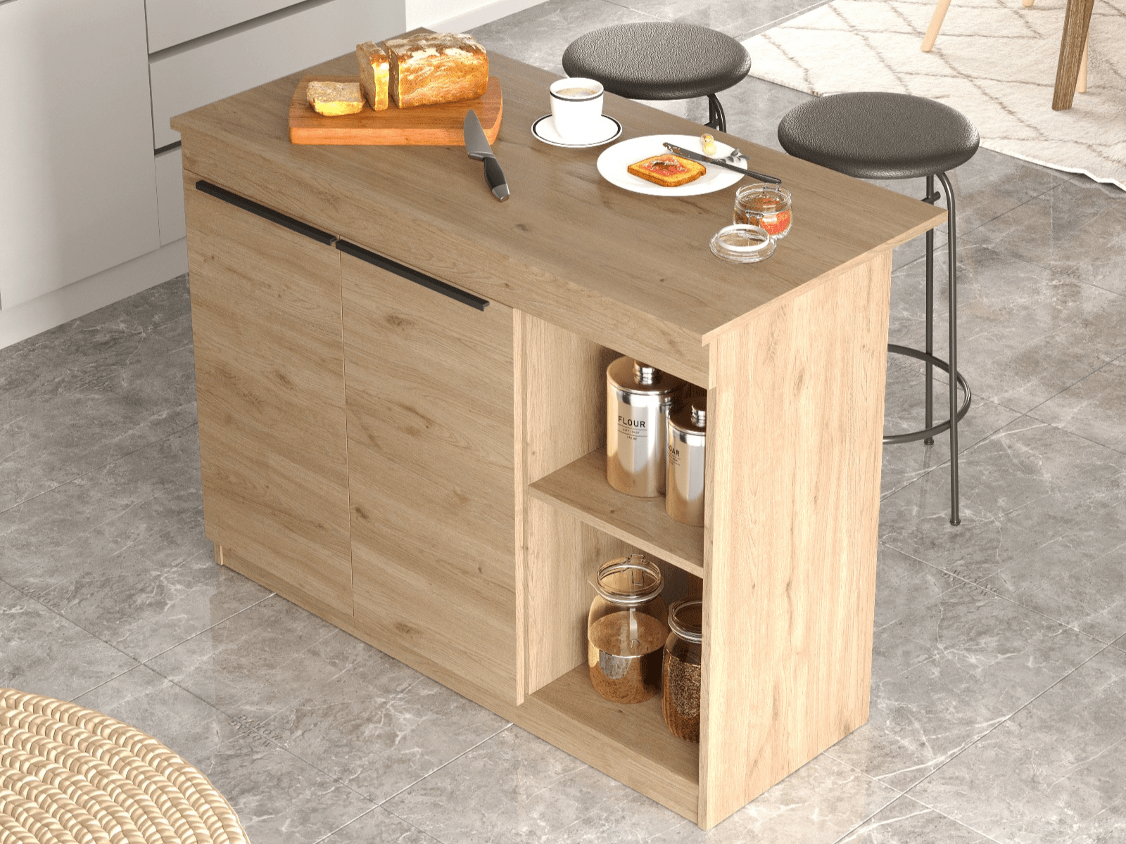 Îlot de cuisine ORTELLI 120 cm chêne brun