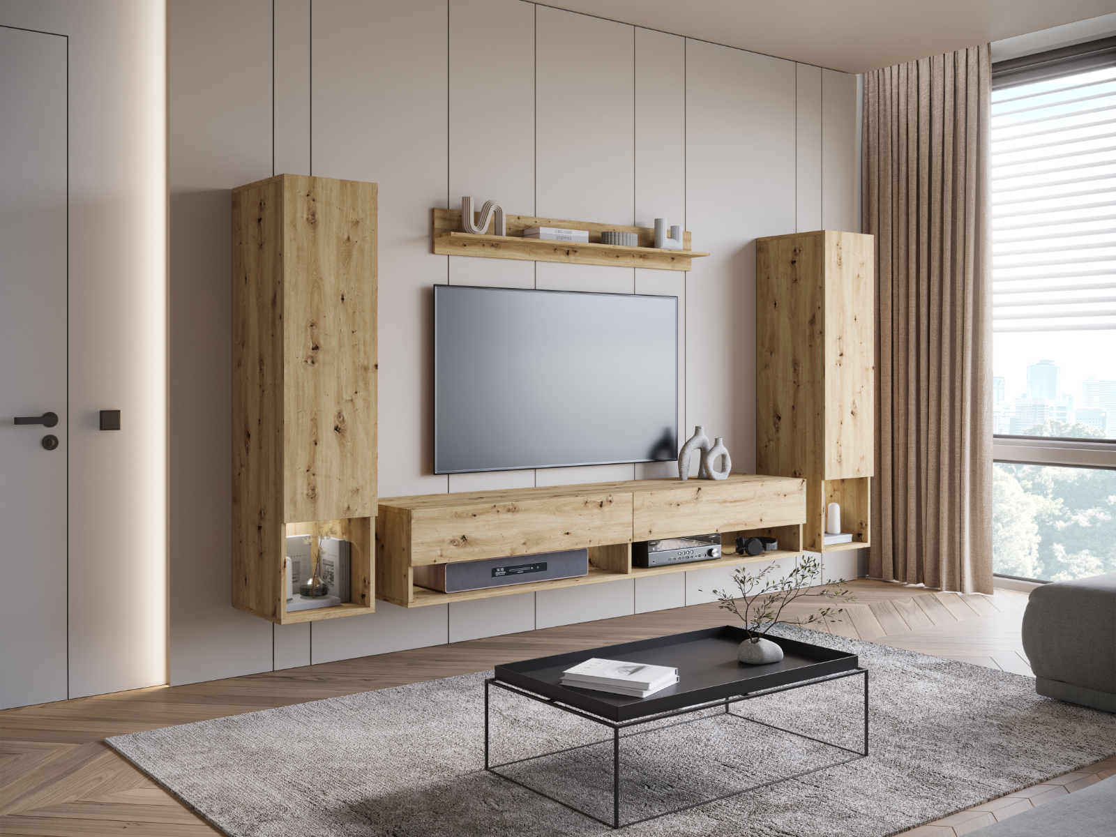 Mur tv-hifi AMADEUS 4 portes chêne artisan