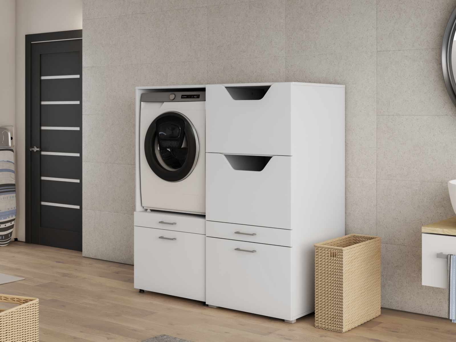Meuble WASHING 1 machine avec armoire linge MEDIUM blanc