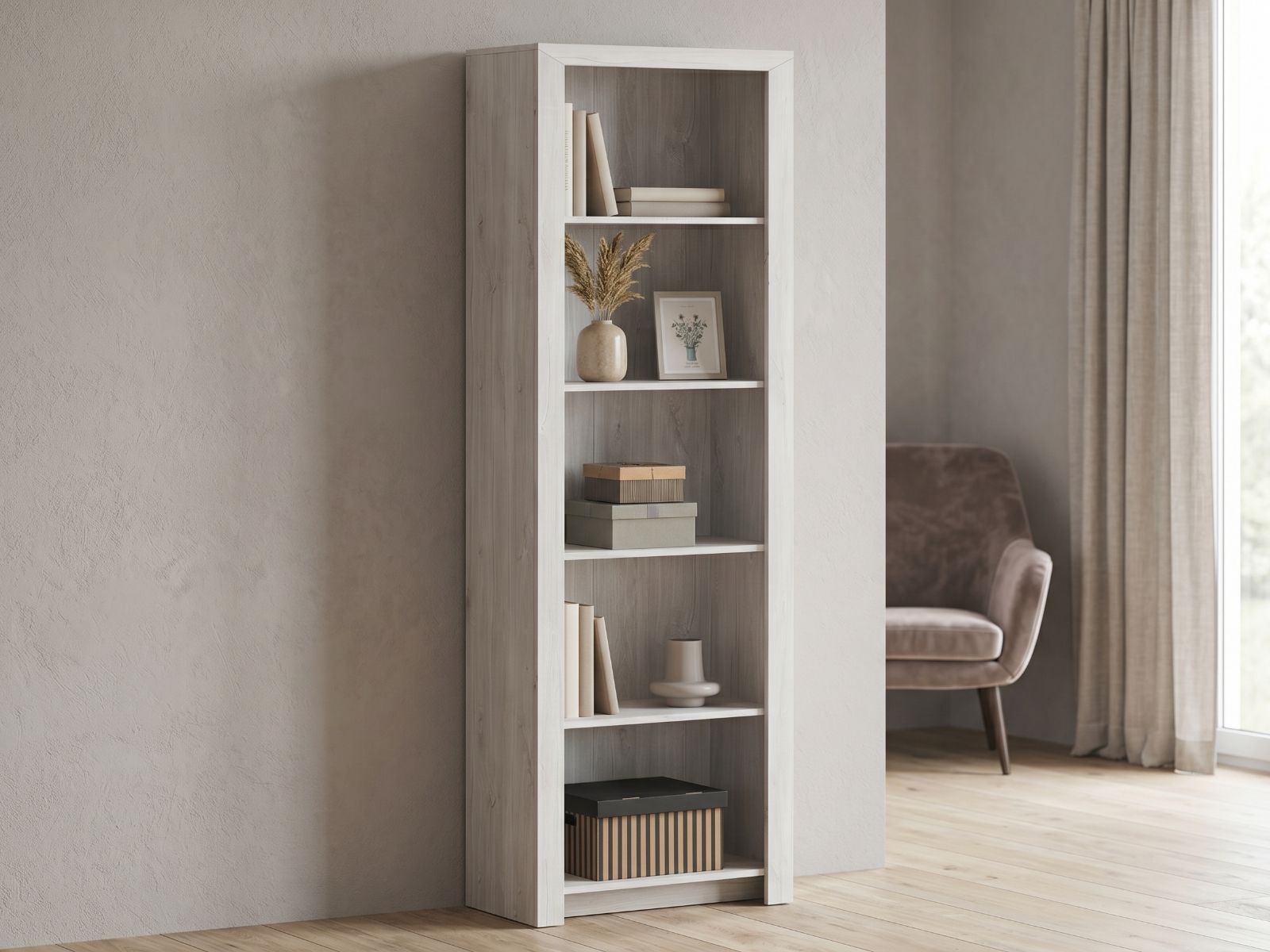 Bibliothèque ELVITALIC 5 niches chêne blanchi