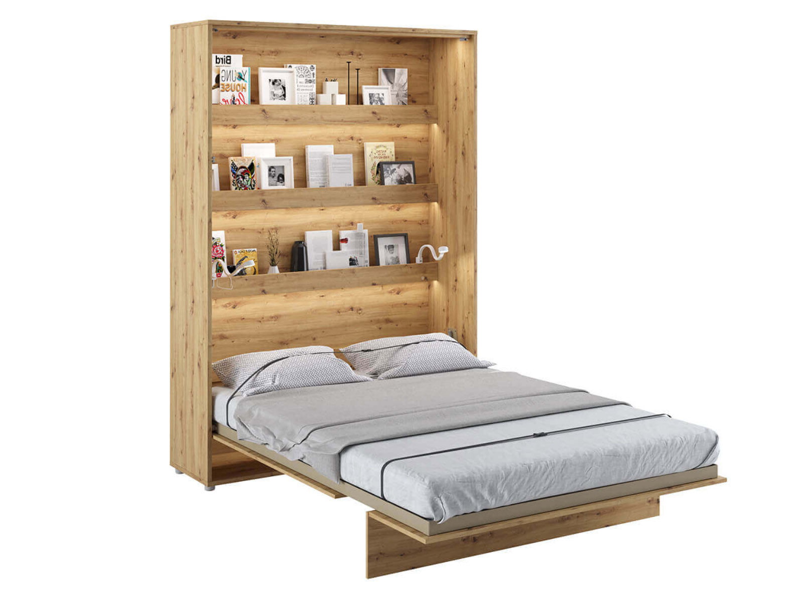 Lit mural escamotable CONCEPTION PRO 140x200 cm chêne artisan (vertical) avec matelas
