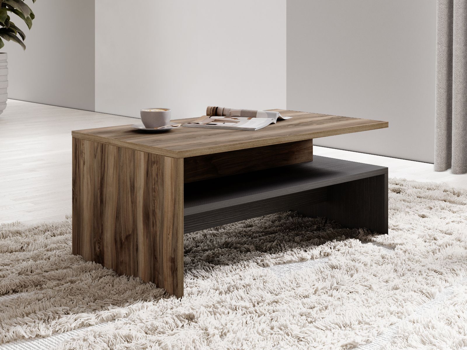 Table basse BABEL noyer/chêne grisé