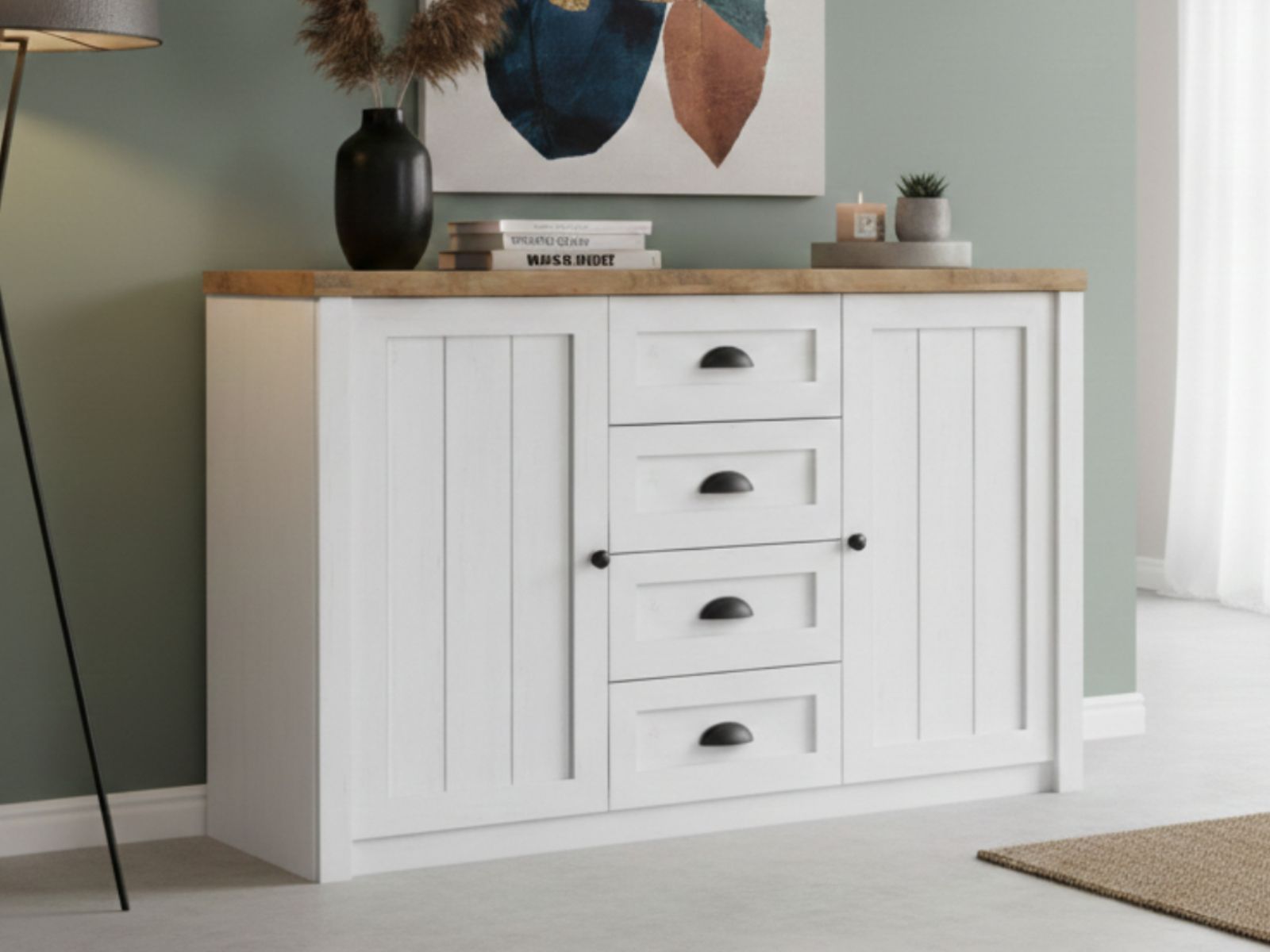 Buffet/bahut PRONTA 2 portes 4 tiroirs pin andersen/chêne lefkas