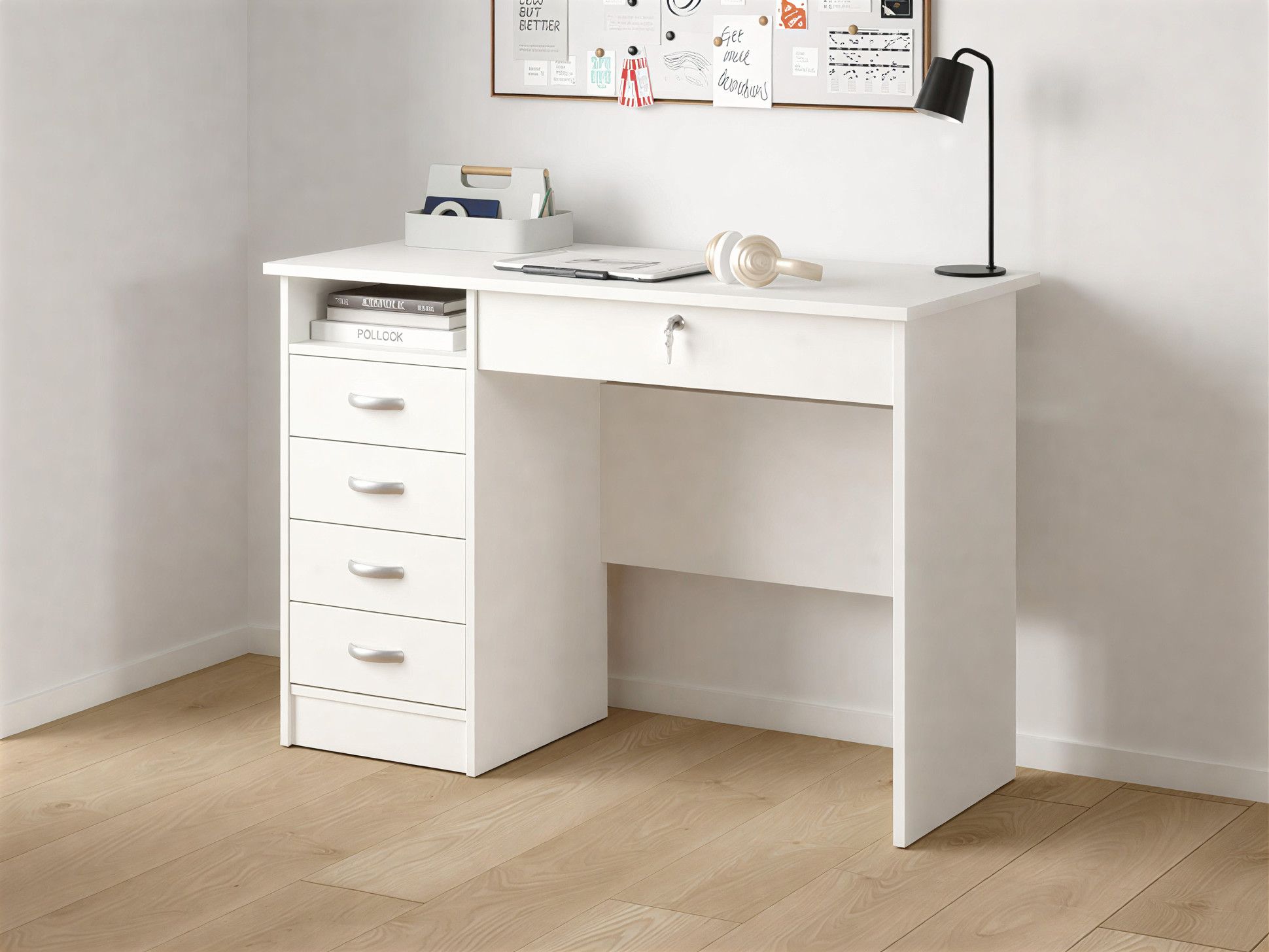 Bureau FAUNA 5 tiroirs blanc