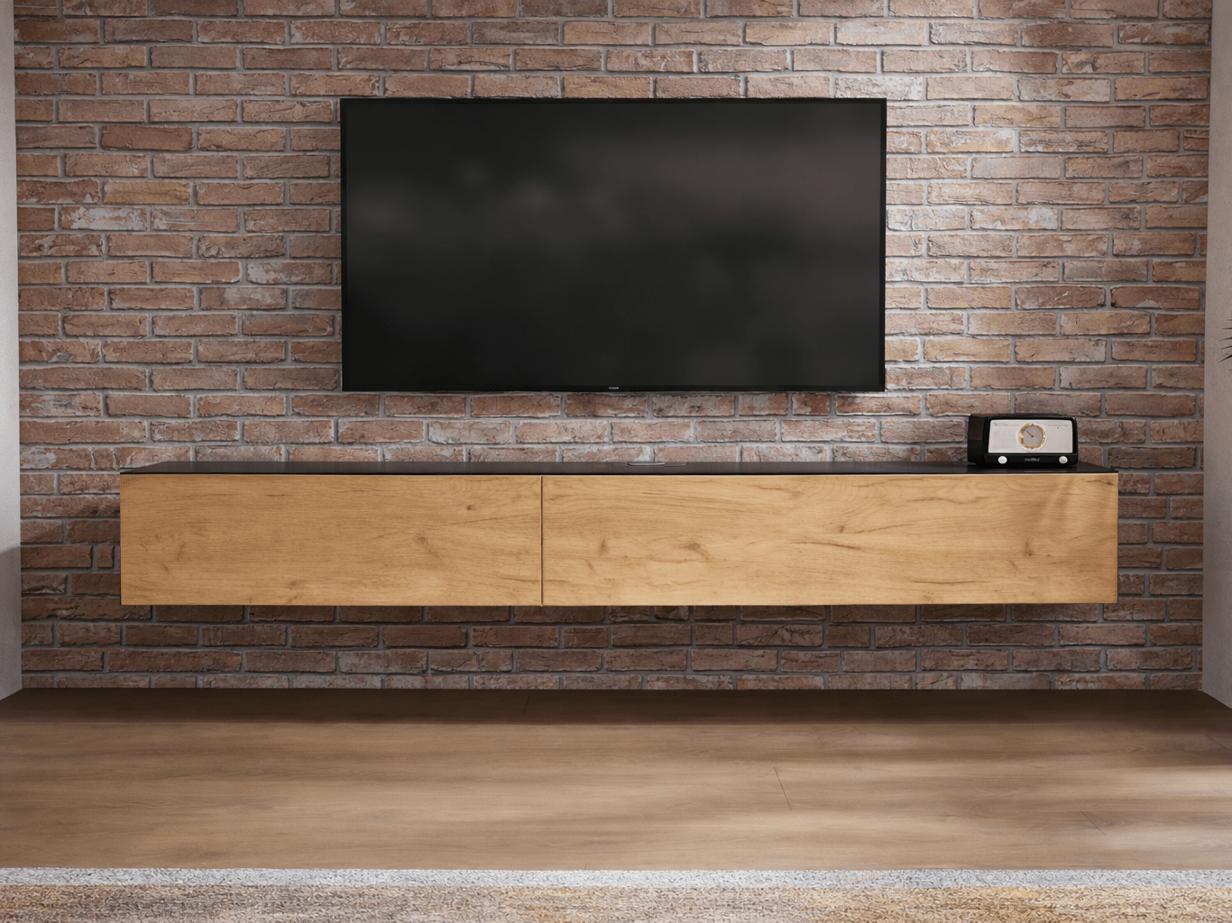 Meuble tv-hifi KINGSTON 2 portes battantes 245 cm chêne noir/chêne doré