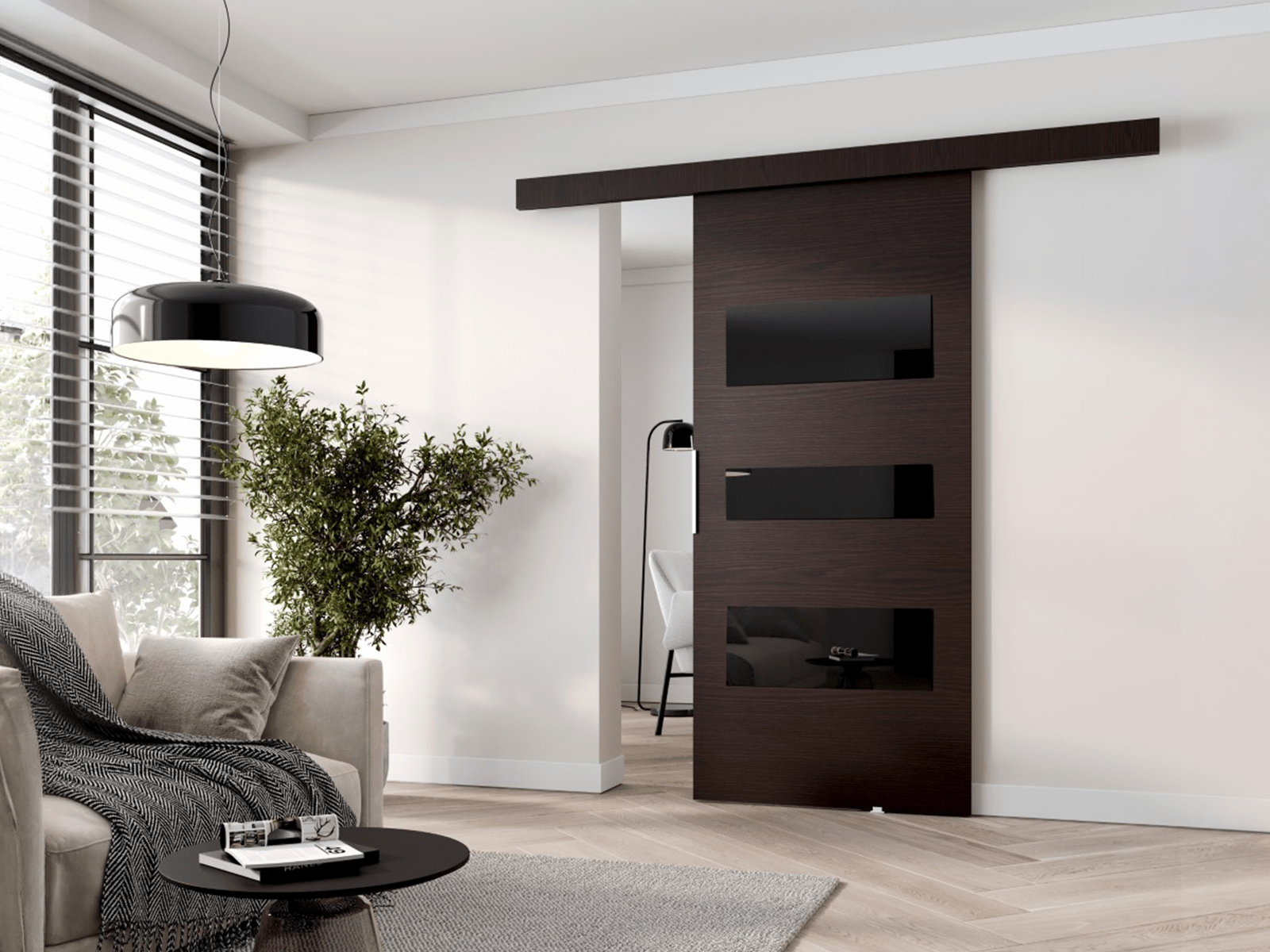 Porte coulissante CORWEL 96 cm wengué