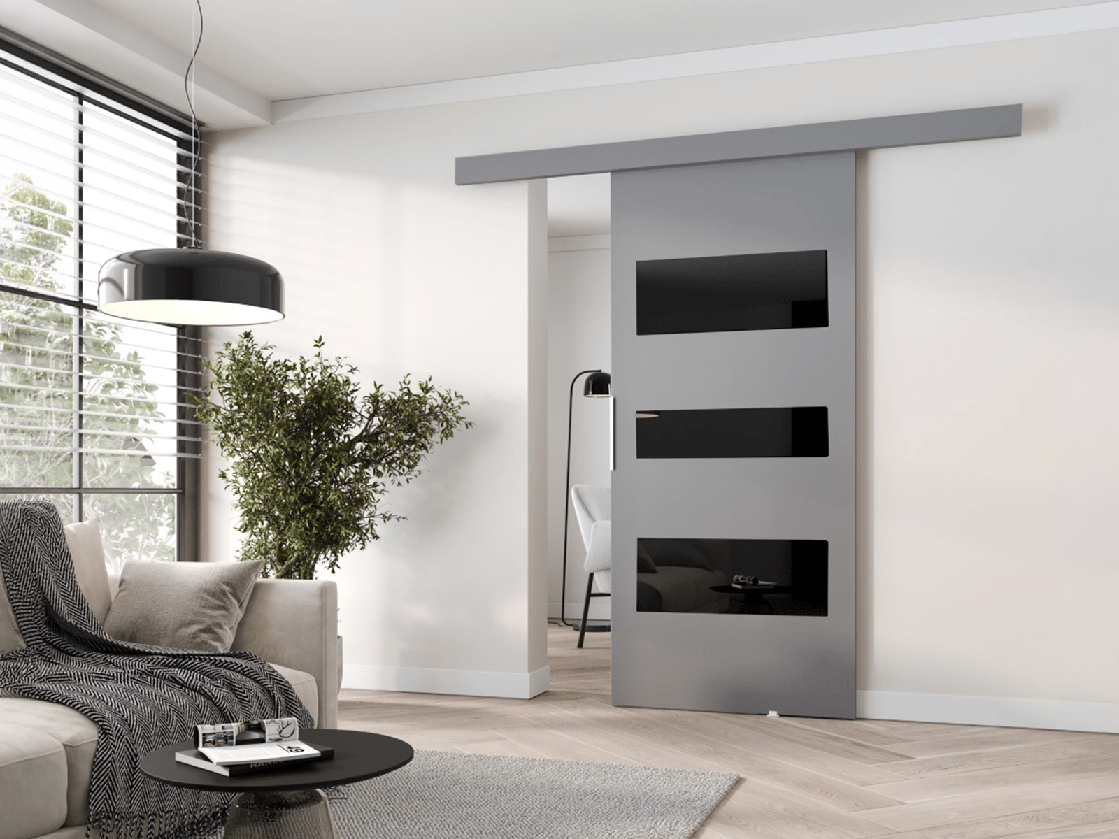 Porte coulissante CORWEL 86 cm gris