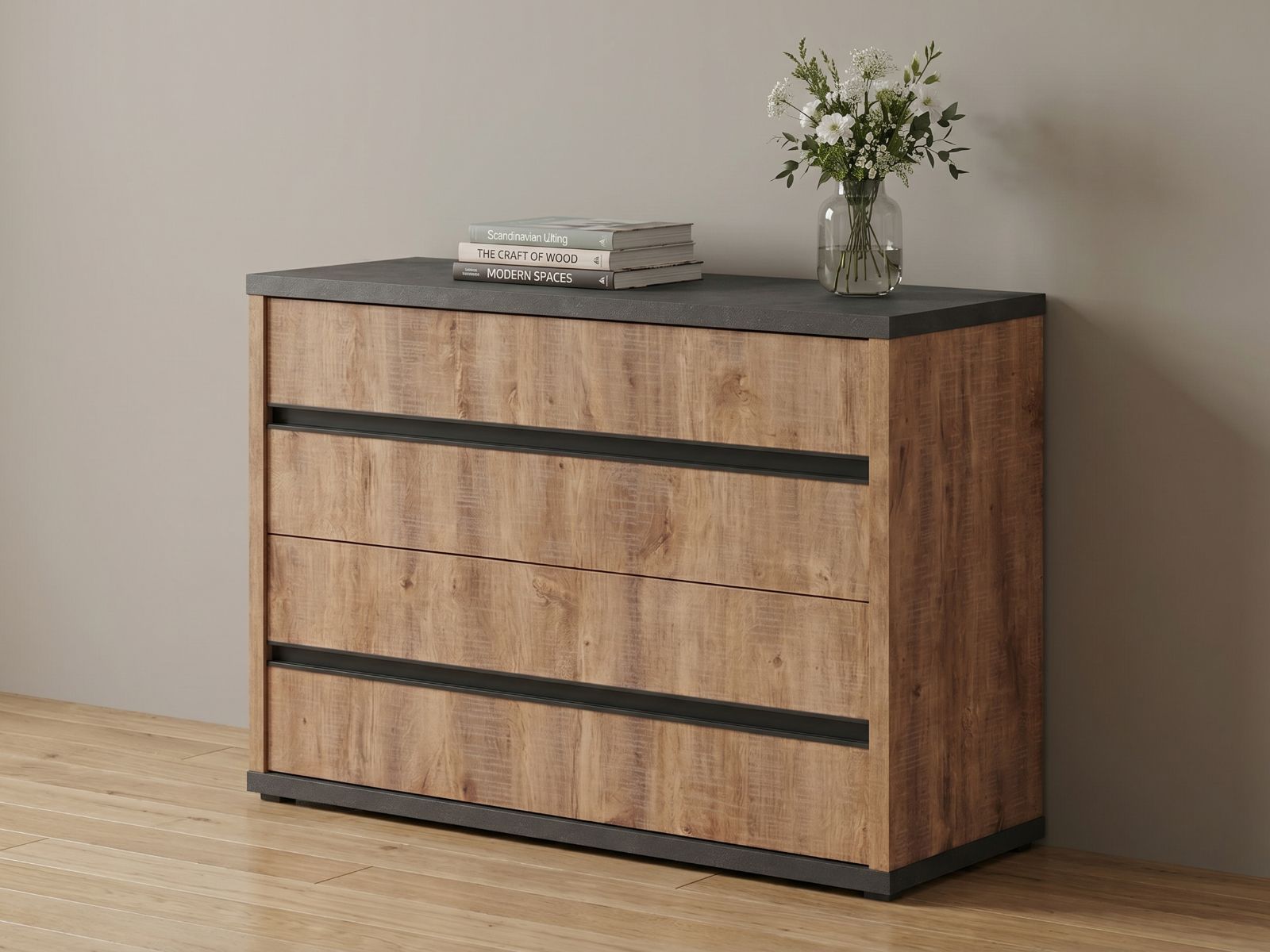 Commode ELMA 2 tiroirs chêne industriel
