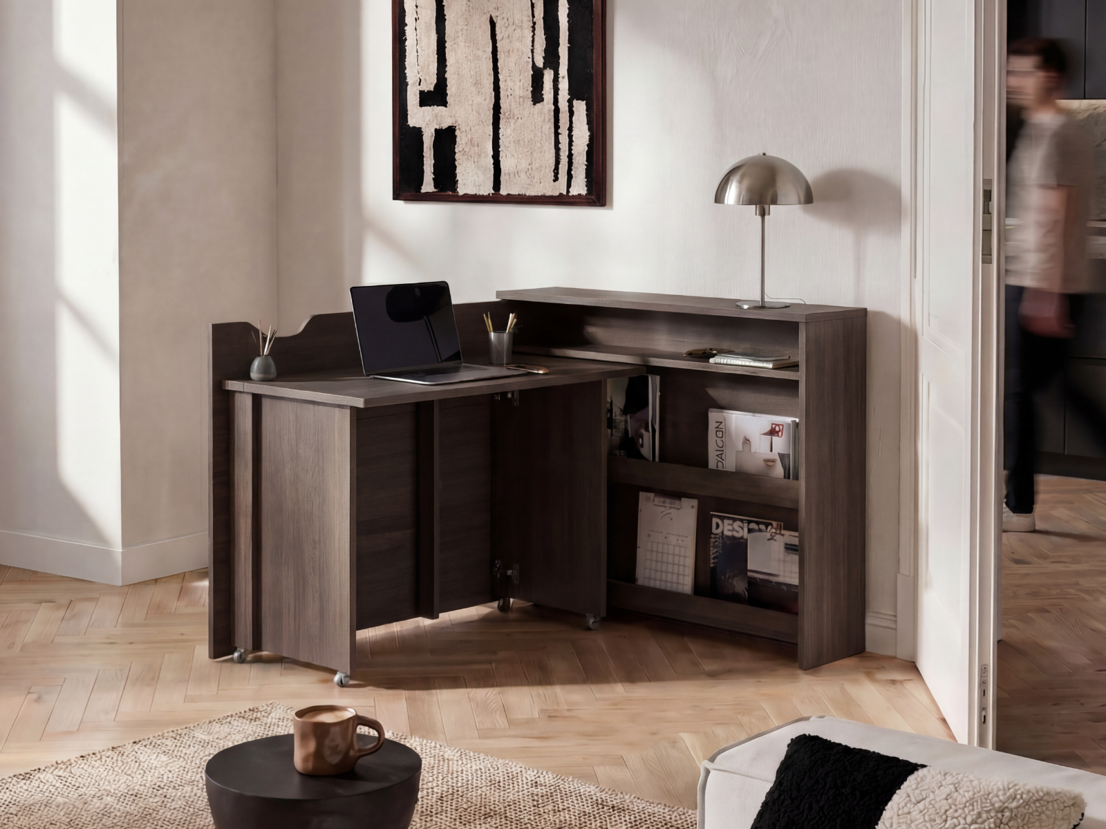 Bureau escamotable CONCEPTION PRO chêne dunin gauche