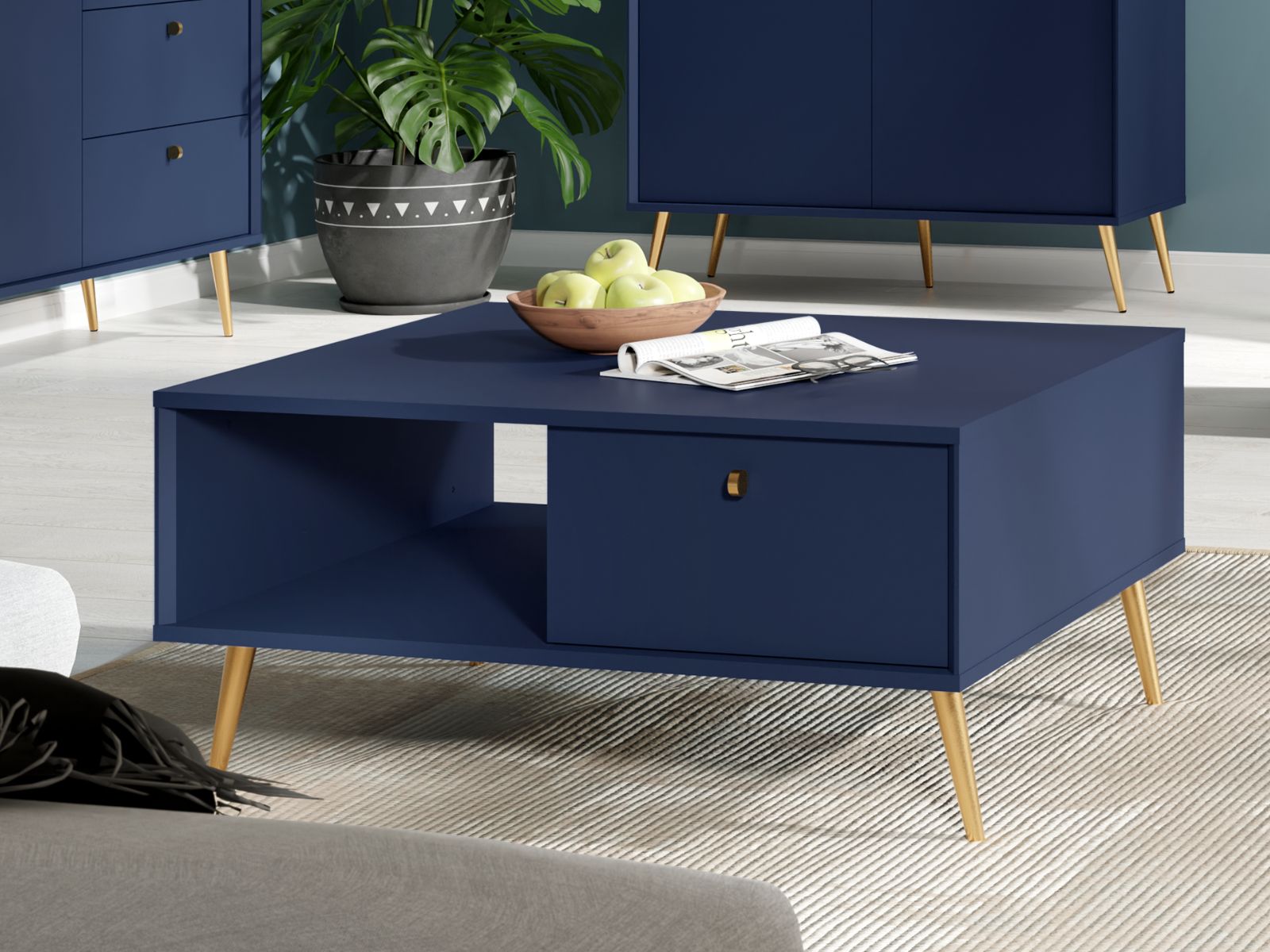 Table basse ROSSE 1 porte battante 87 cm bleu foncé