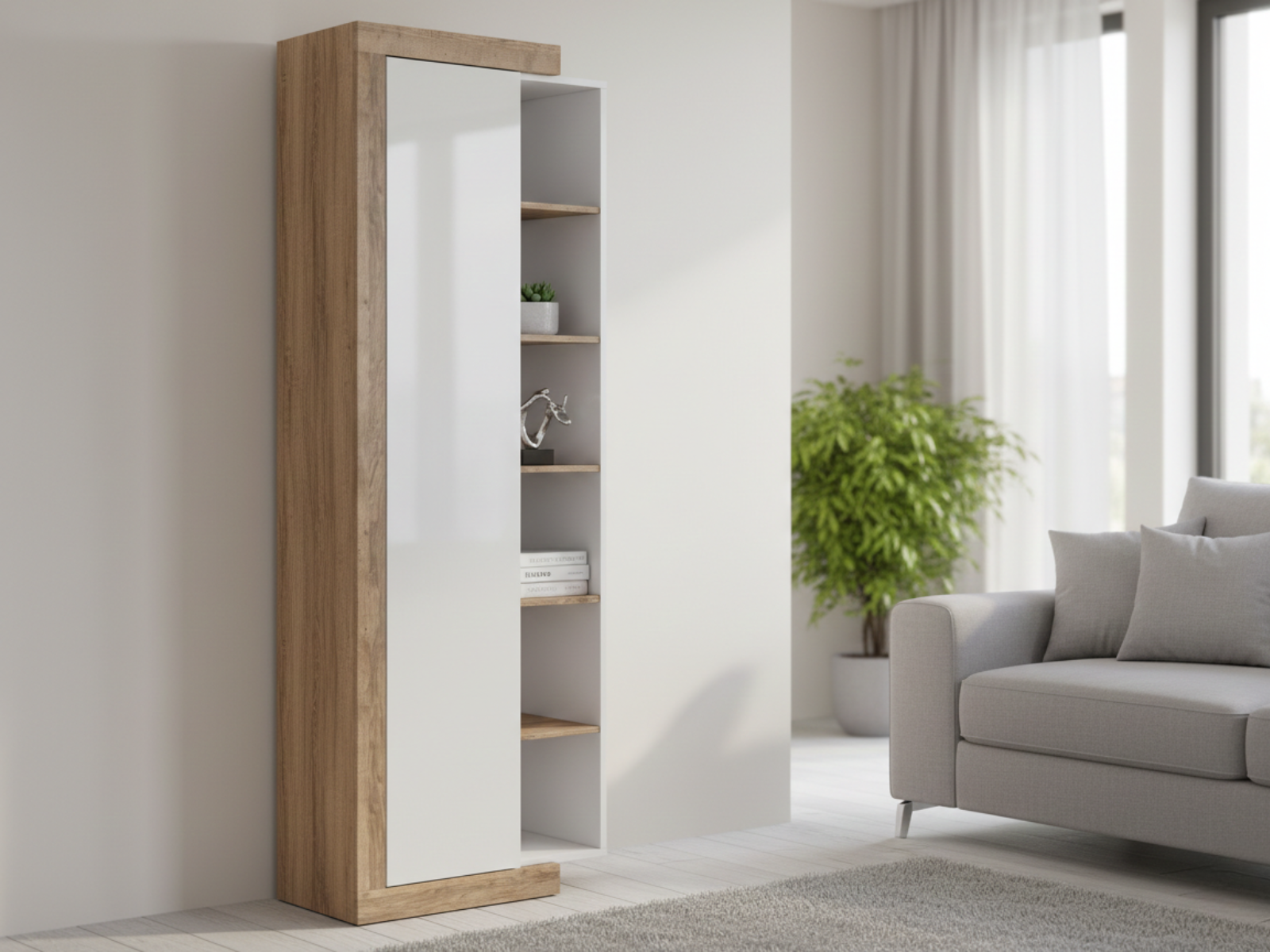 Colonne SINO 1 porte chêne/blanc laqué