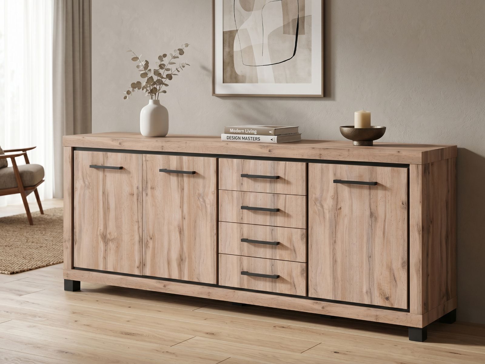 Buffet/bahut ELEGA 3 portes 4 tiroirs chêne canadien
