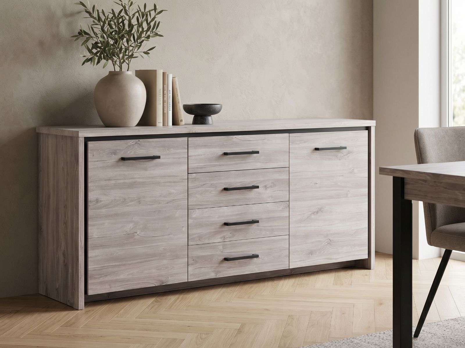 Buffet/bahut ELINA 2 portes 4 tiroirs chêne gris