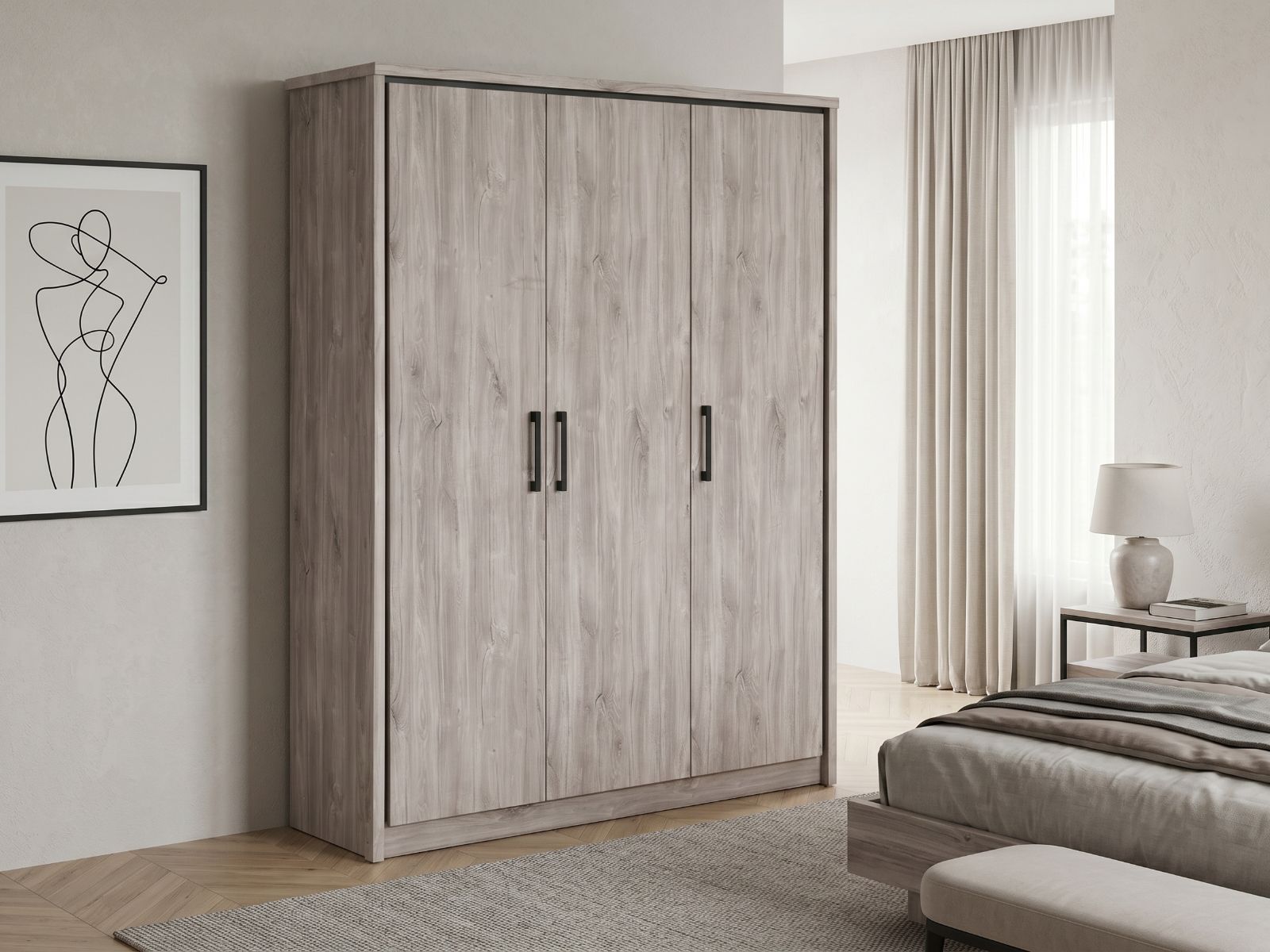 Armoire ELZA 3 portes chêne gris