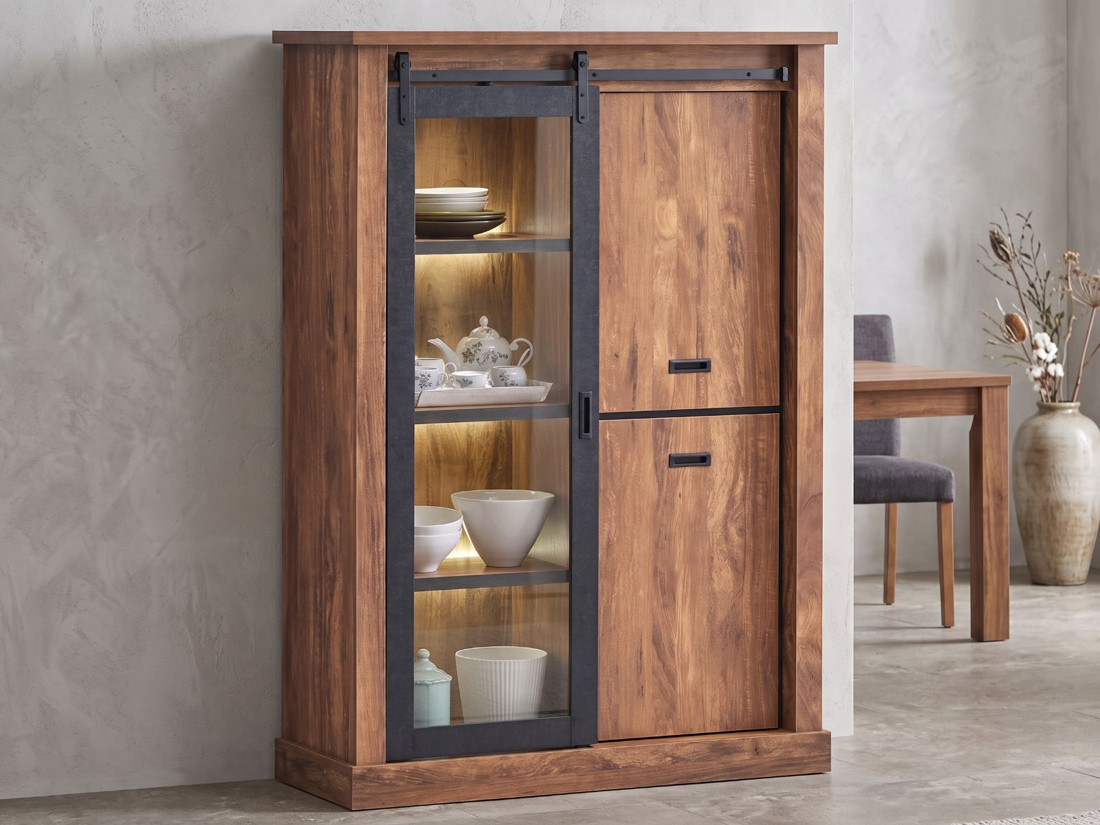 Vitrine ELONI 3 portes acacia