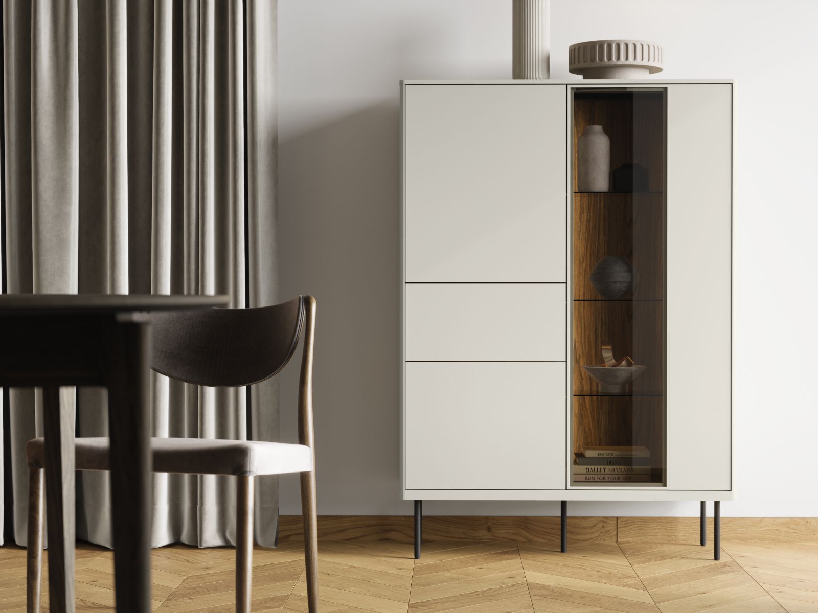 Commode EMPIRO 3 portes 1 tiroir cachemire avec led