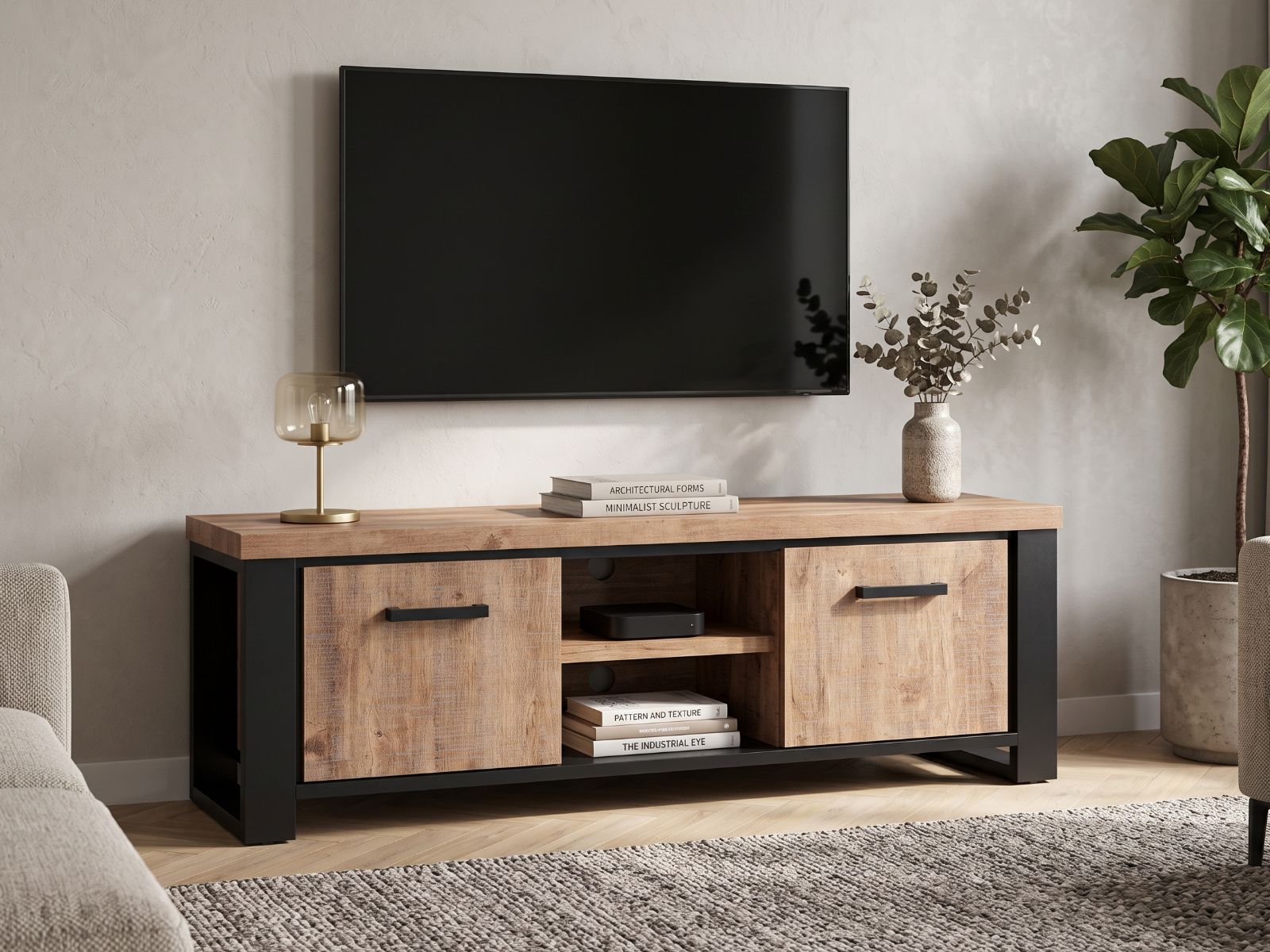 Meuble tv-hifi ESTEBAN 2 portes chêne industriel