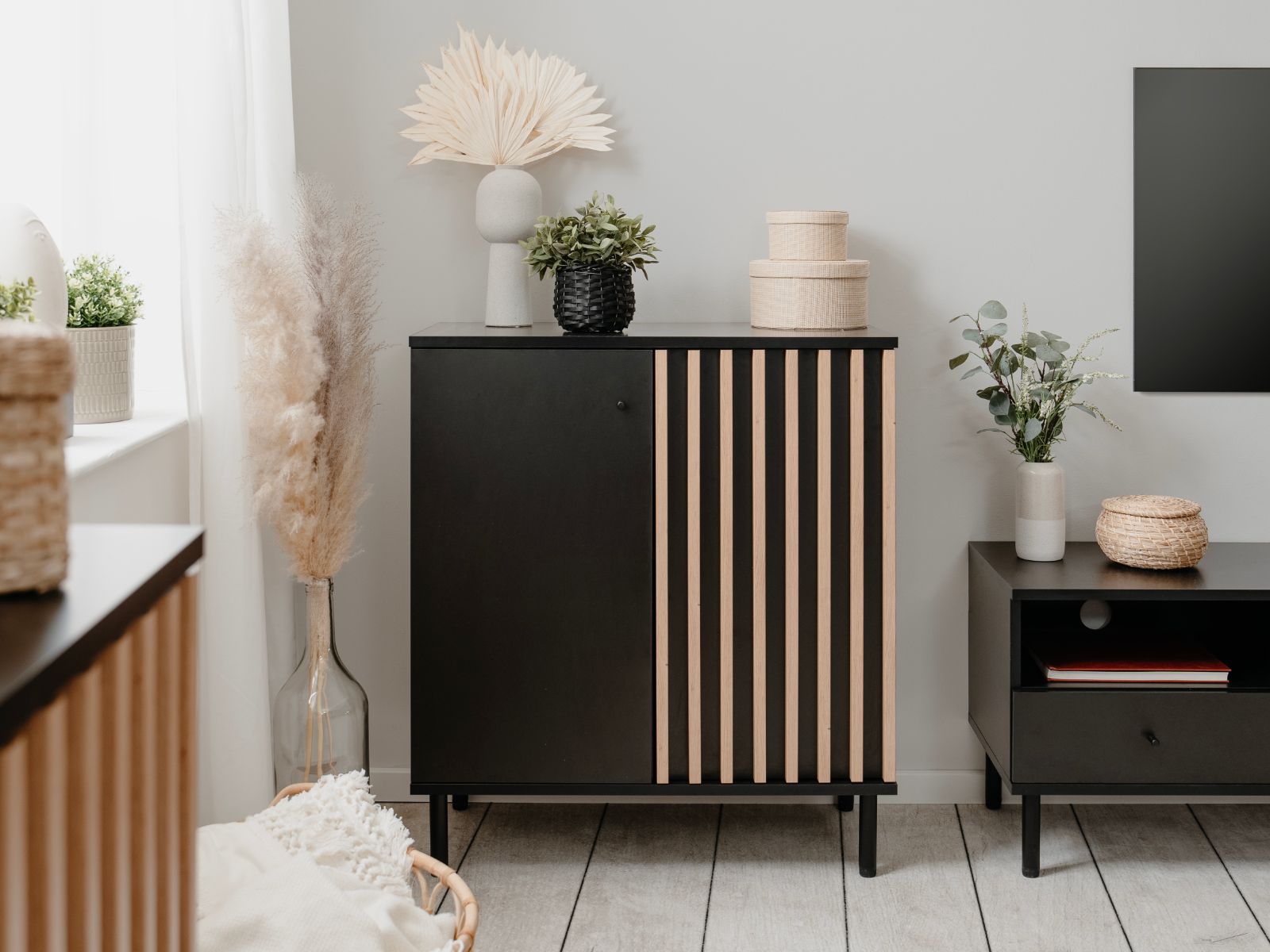 Commode MANZANA 2 portes chêne artisan/anthracite