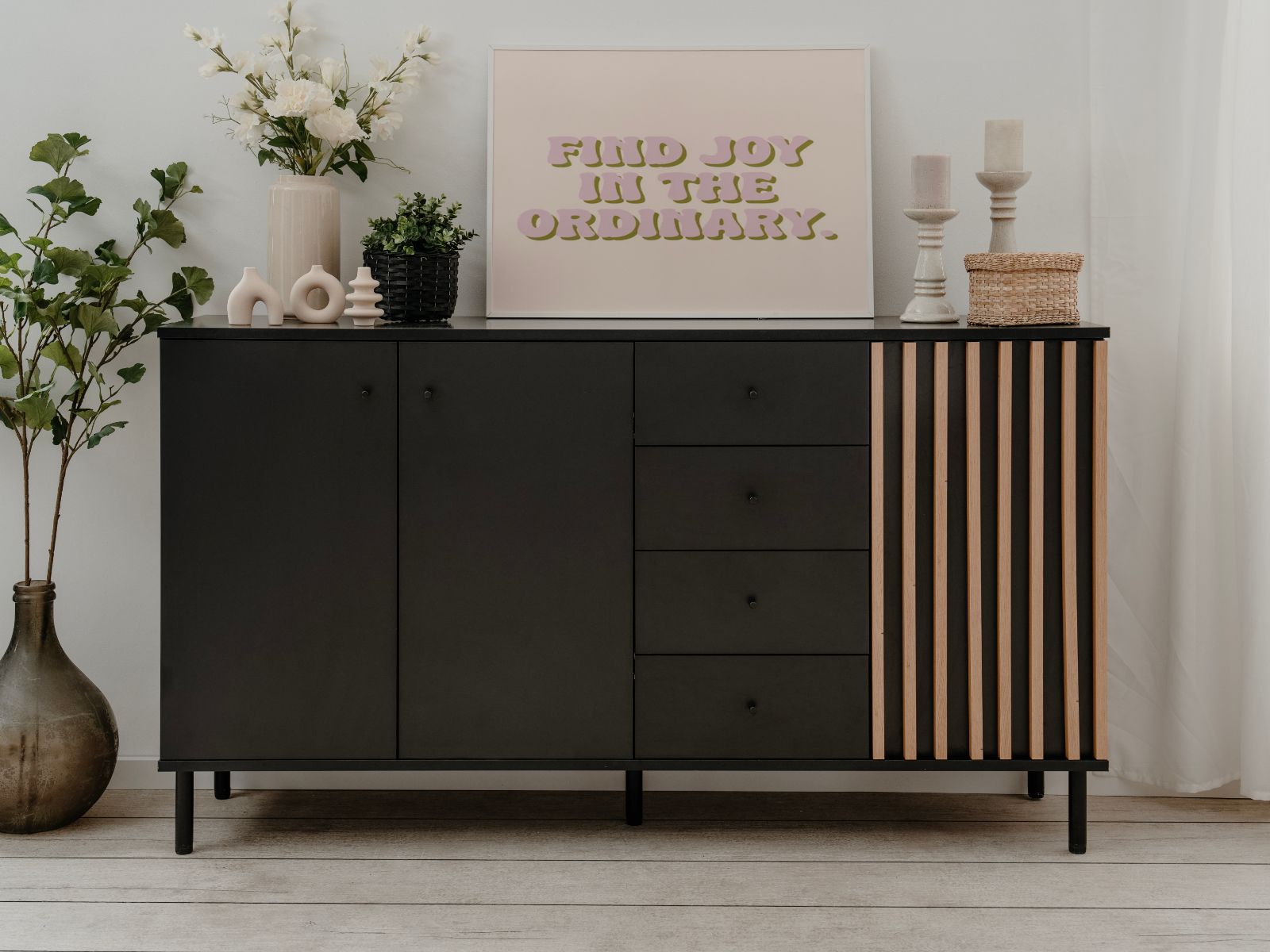 Buffet/bahut MANZANA 3 portes 4 tiroirs chêne artisan/anthracite