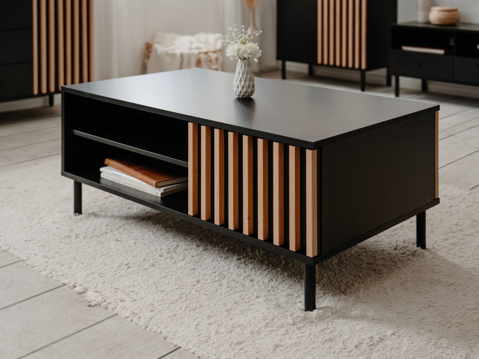 Table basse rectangulaire MANZANA chêne artisan/anthracite