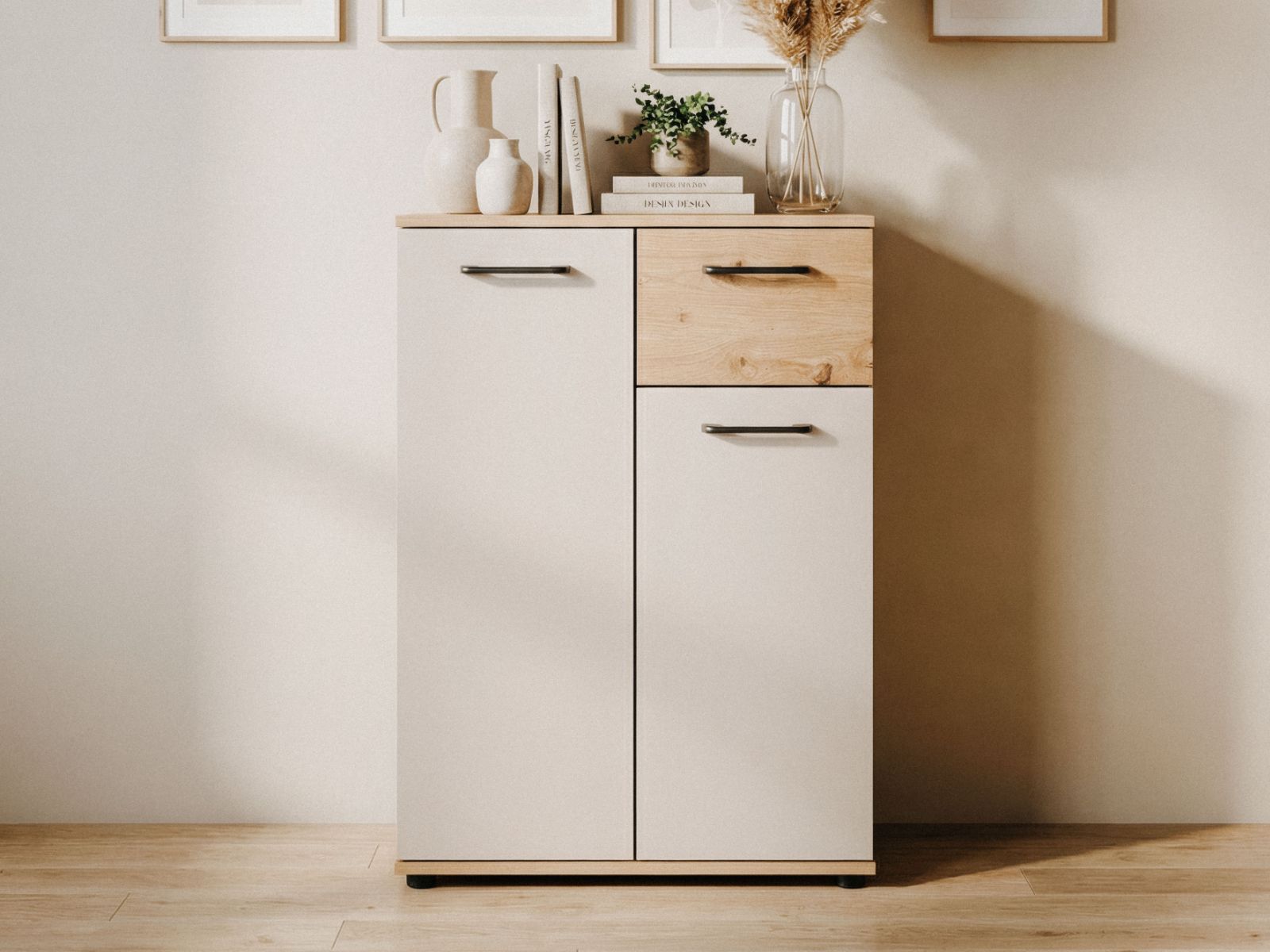 Commode KIRRI 2 portes 1 tiroir cachemire/chêne artisan
