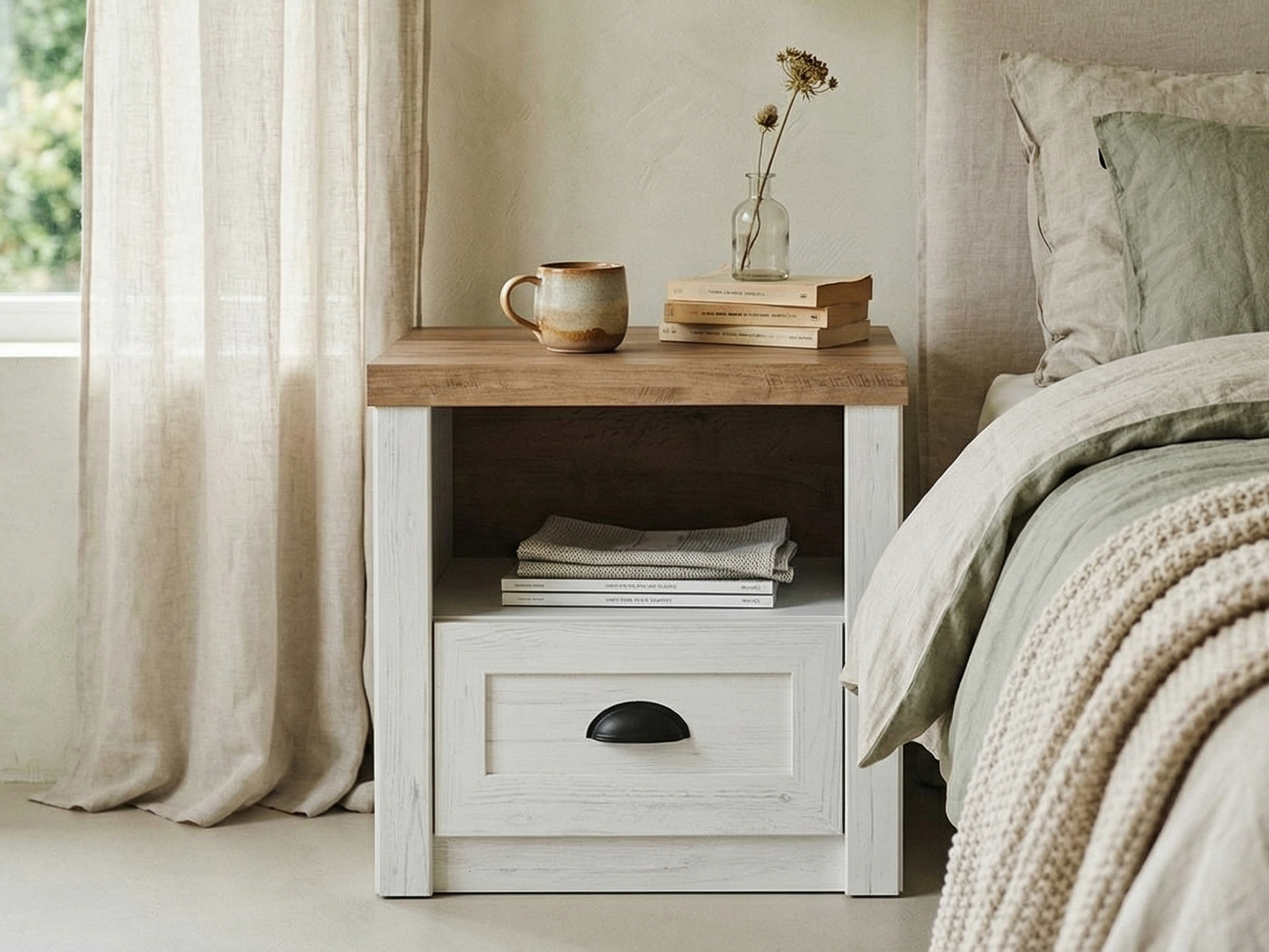 Table de chevet PRONTA 1 tiroir pin andersen/chêne lefkas