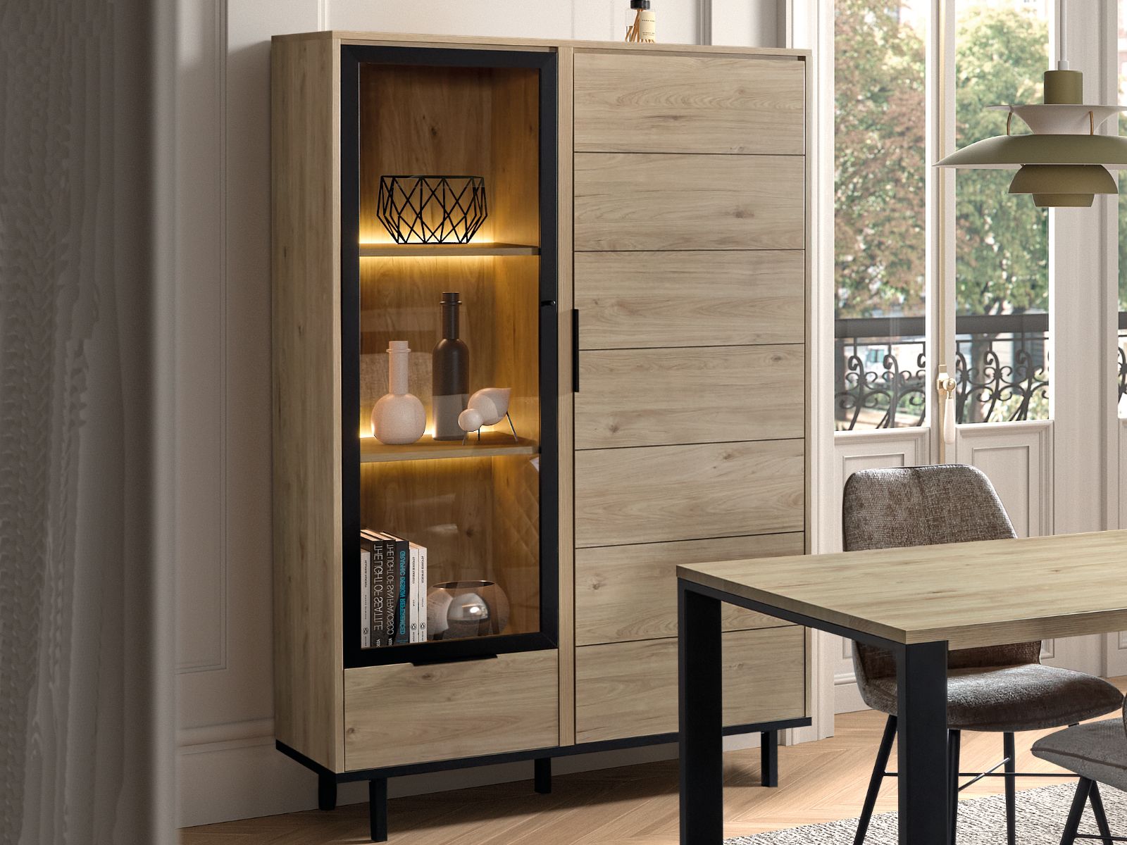 Vitrine TALBI 2 portes 1 tiroir castella