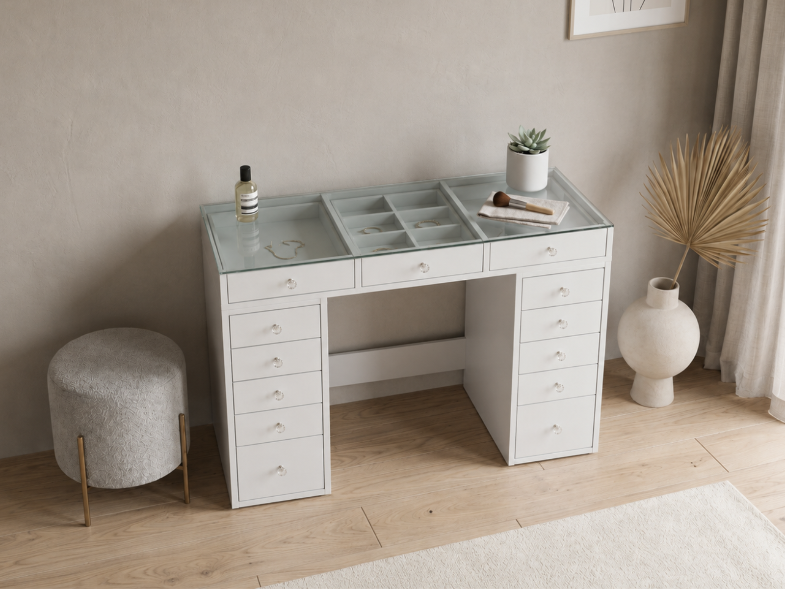 Coiffeuse JESSIE 13 tiroirs blanc