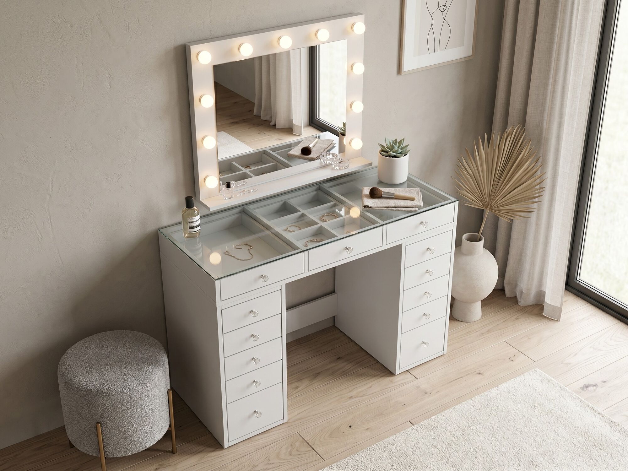 Coiffeuse JESSIE DELUXE 13 tiroirs blanc